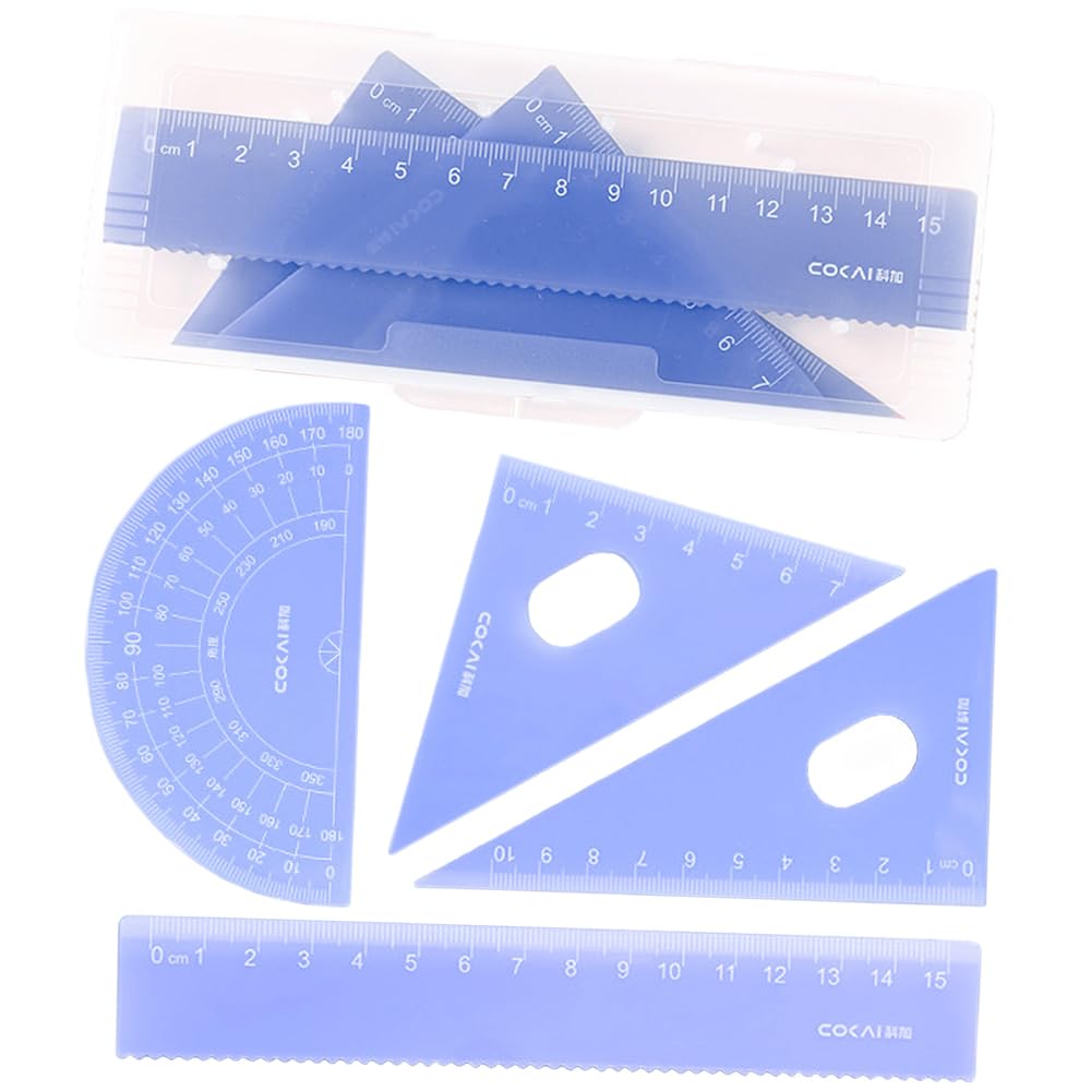 【送料無料】ESJNNK ゼリー色 三角定規 4点セット 幾何学的 定規 直線定規 分度器 三角じょうぎセット..