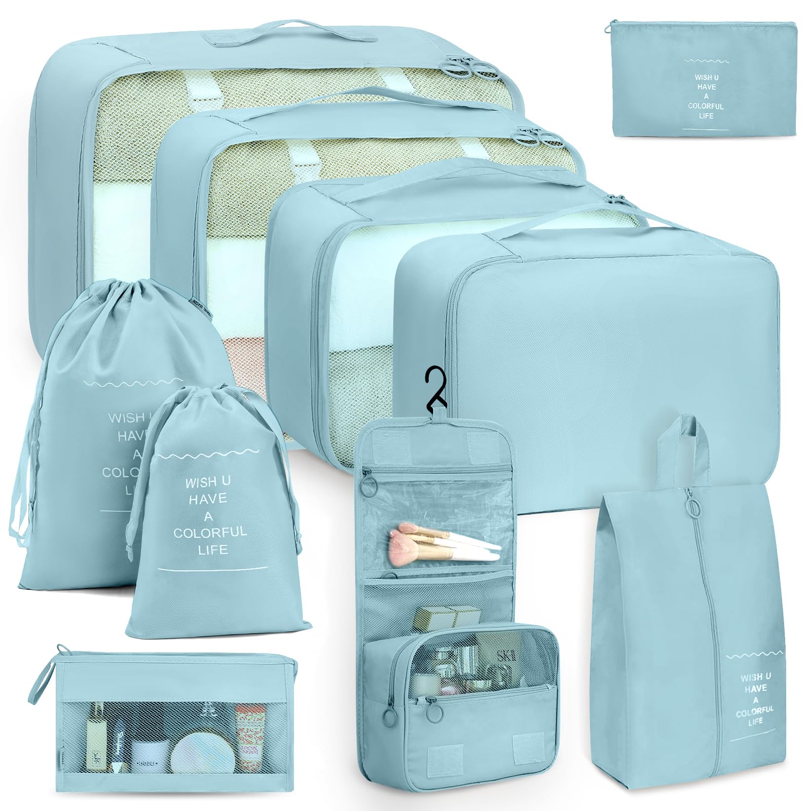 【送料無料】TRMF トラベルポーチ 10点セット 旅行用ポーチ 目に見えるメッシュデザイン 撥水加工 衣類仕分け 旅行用 出張 衣類 整理 便利グッズ (マカロン)