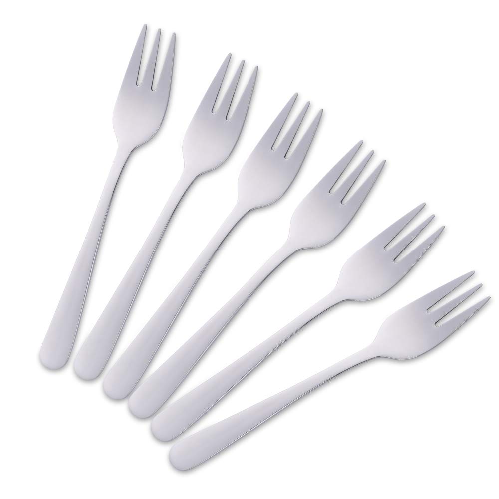 【送料無料】Bisda デザートフォーク ケーキフォーク フォークセット 6本組 ステンレス製 鏡面仕上げ 可愛い 贈り物 シルバー