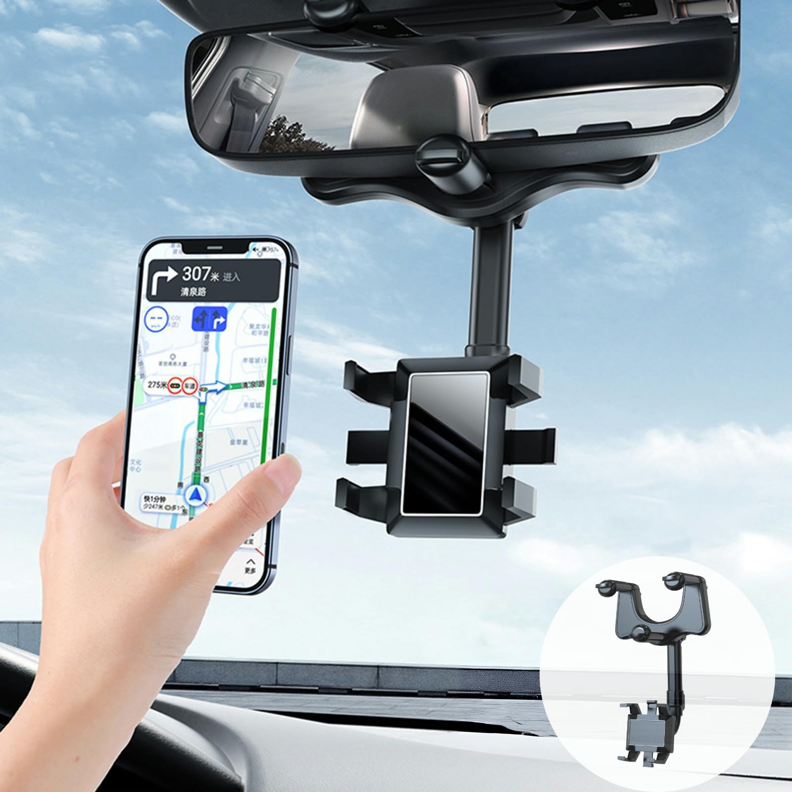 【送料無料】nacyvcos 【2024年新版】 車載ホルダー クリップ式 バックミラー スマホホルダー 車 スマ..