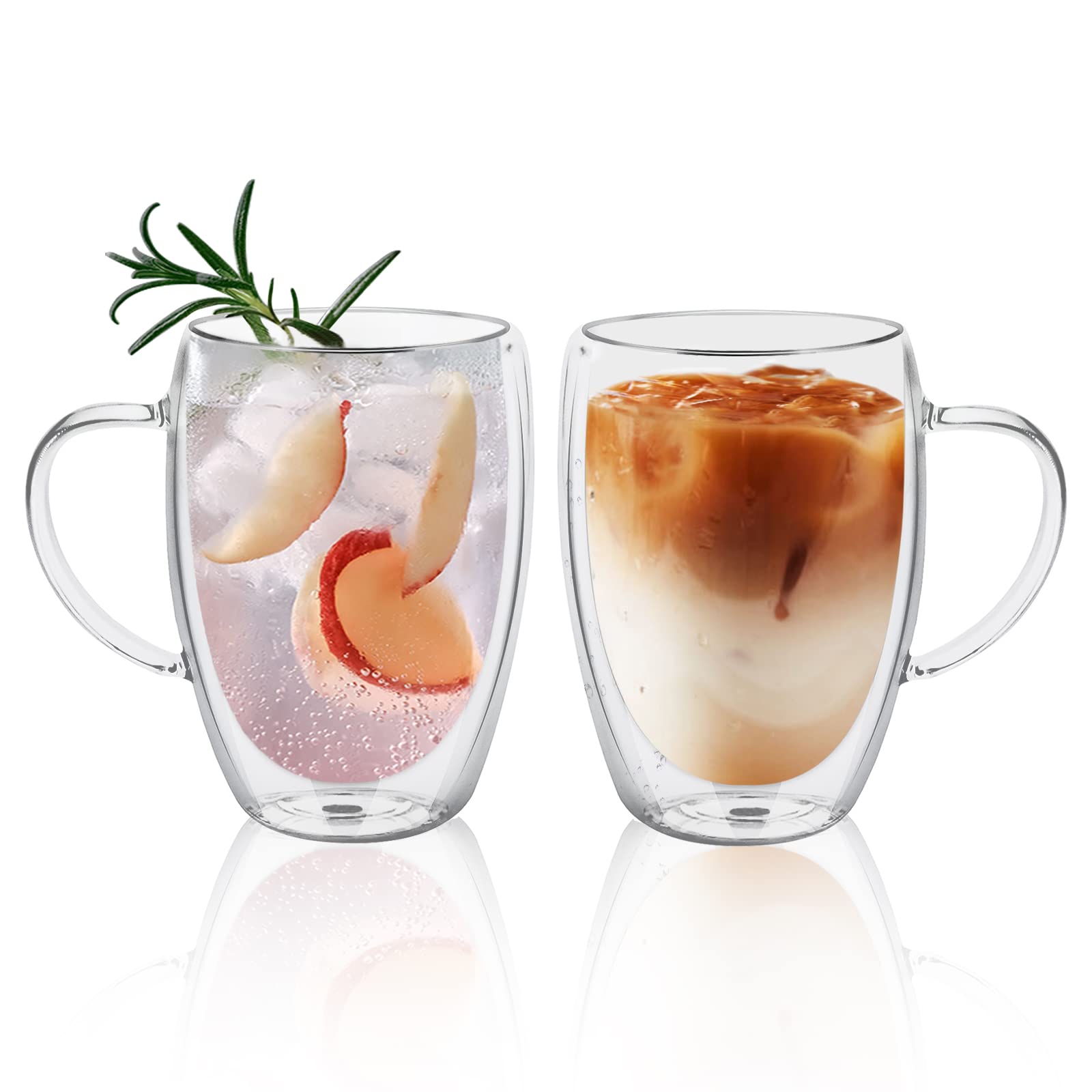 【送料無料】yiteng ダブルウォール グラス 2個セット 350ml 耐熱 二重 コップ コーヒー 保冷 保温 透明 結露しない マグカップ タンブラー 耐...