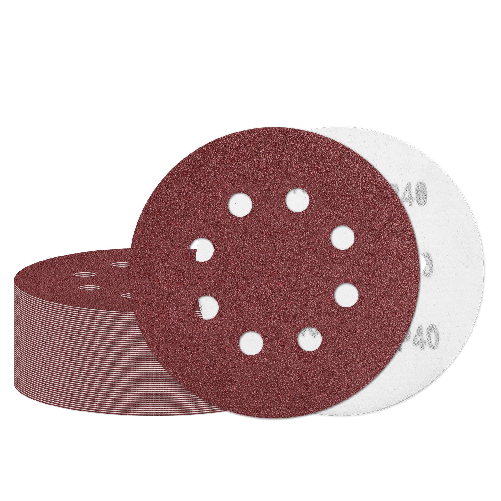 【送料無料】Akiraki サンドペーパー ディスクペーパー 耐水サンドペーパー マジック式 #40番 125mm 8穴 丸型 サンディングディスクパッド 木工DIY作業に 車の研磨 ヘッドライトの研磨 金属磨き用（50枚入）