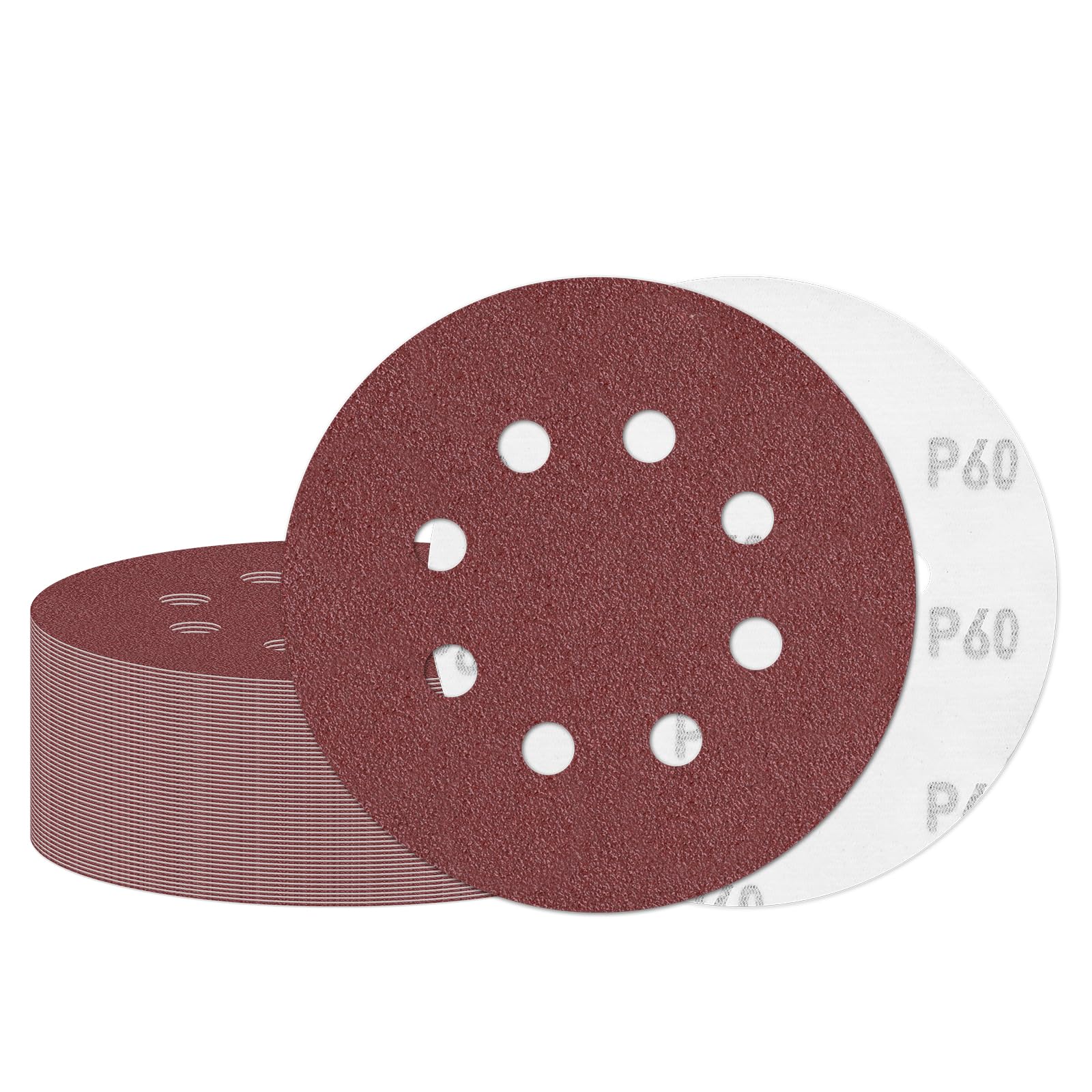 【送料無料】Akiraki サンドペーパー ディスクペーパー 耐水サンドペーパー マジック式 50枚入 #60番 125mm 8穴 丸型 サンディングディスクパッド 木工DIY作業に 車の研磨 ヘッドライトの研磨 金属磨き用