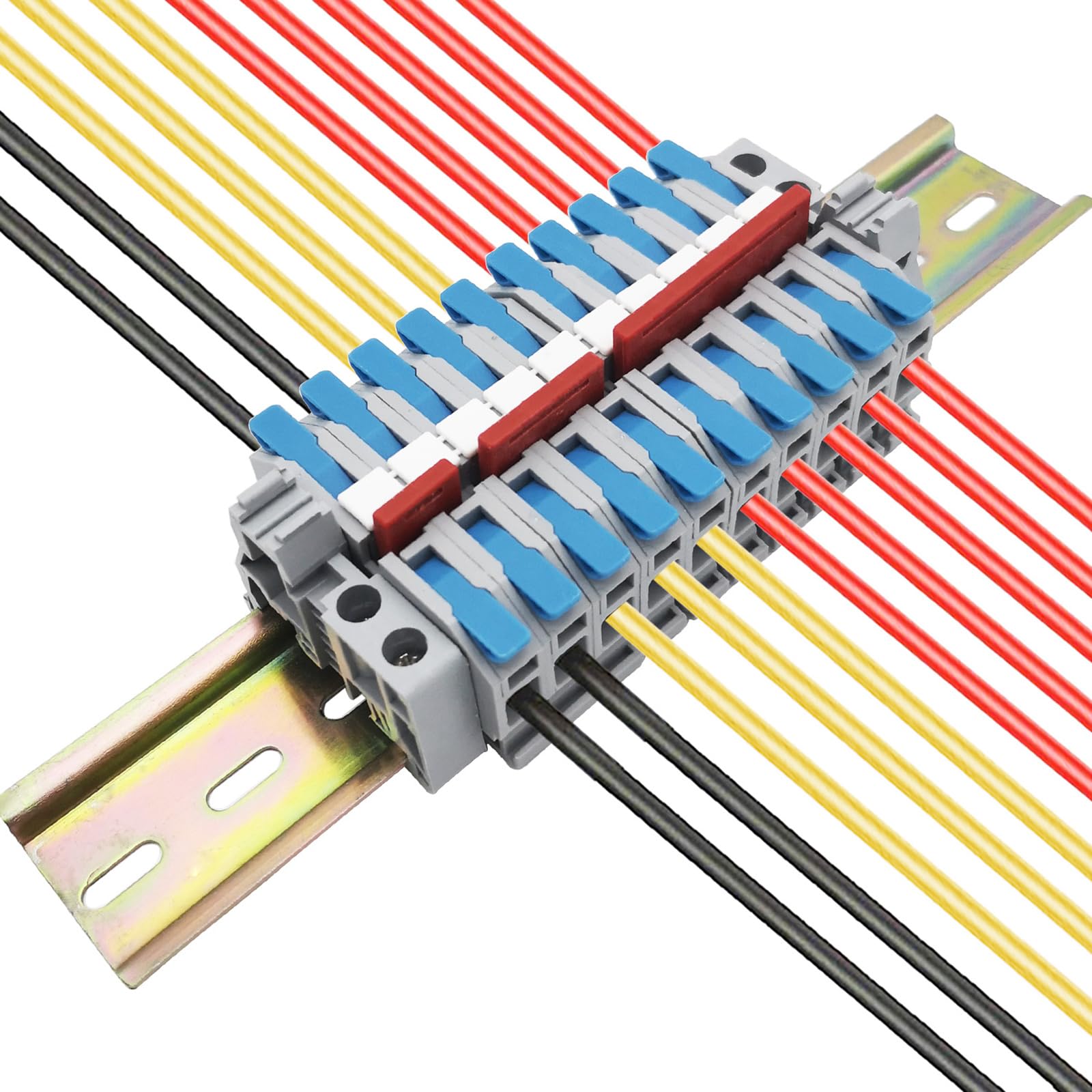 【送料無料】CTRICALVER DIN レール端子台キット、10 個の青色クイック接続端子、ブランク マーカー ス..