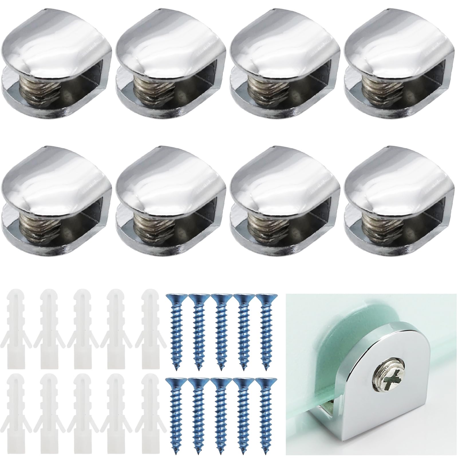 【送料無料】CTRICALVER 8 個 ガラスクランプ, ガラス棚クランプ、 調節可能な棚ブラケット、亜鉛合金..