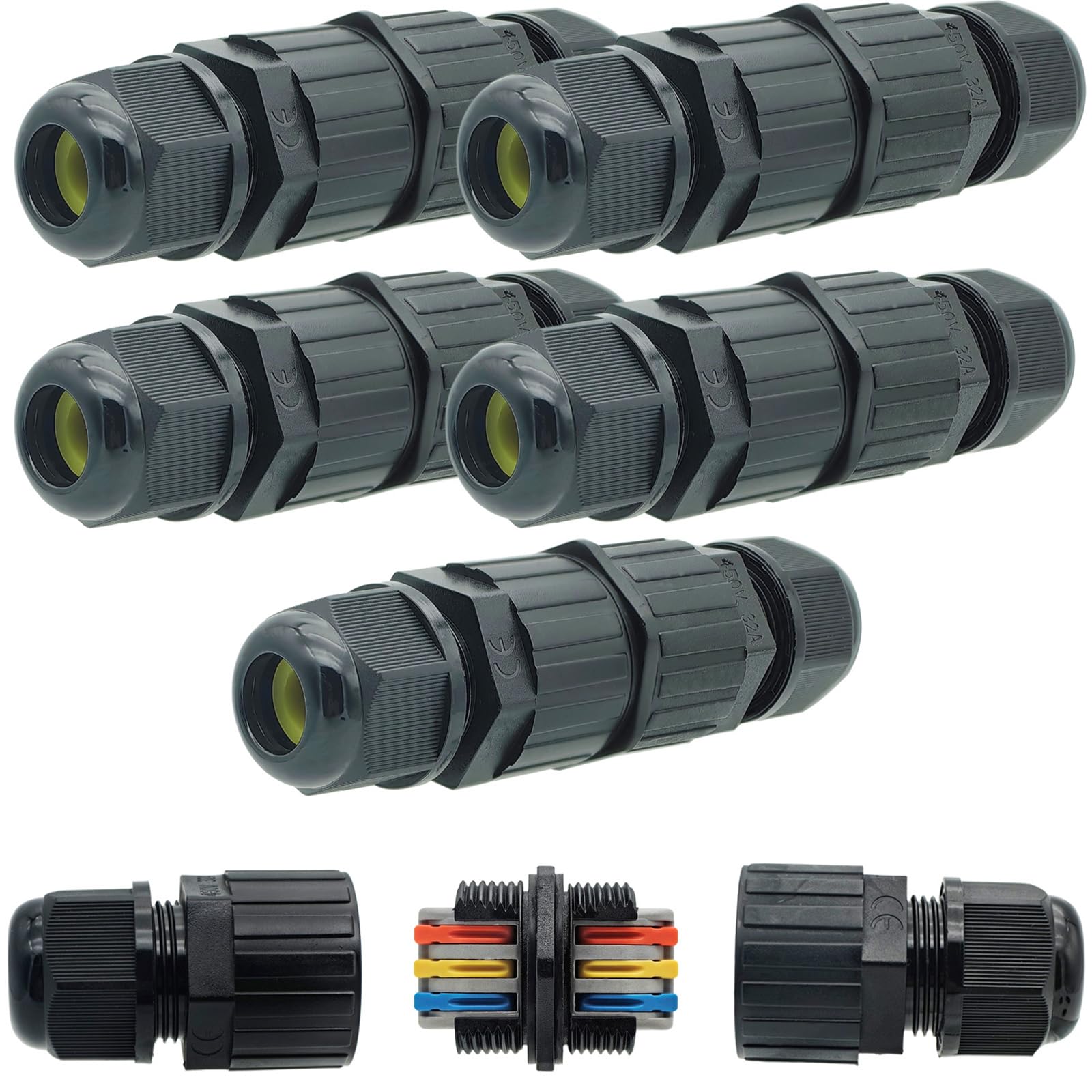 【送料無料】IP66ケーブルコネクタ、CTRICALVER 3極 屋外ケーブルコネクタ、5パック防水ケーブルコネク..