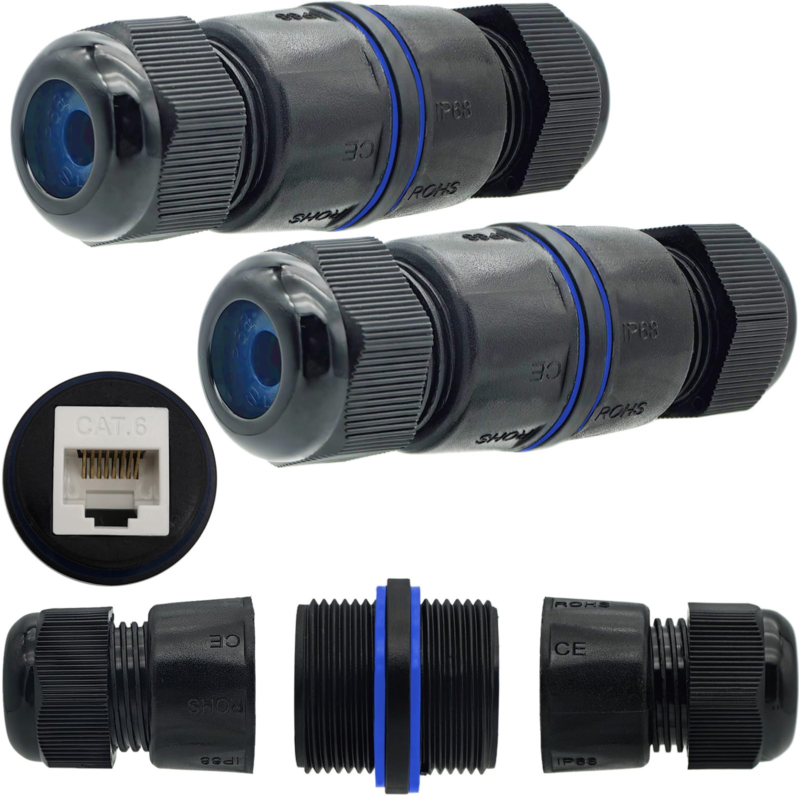 【送料無料】防水LANコネクタ2 個、CTRICALVER 防水RJ45カプラー CAT.6E/CAT.6/CAT.5E/CAT.5 用、屋外L..