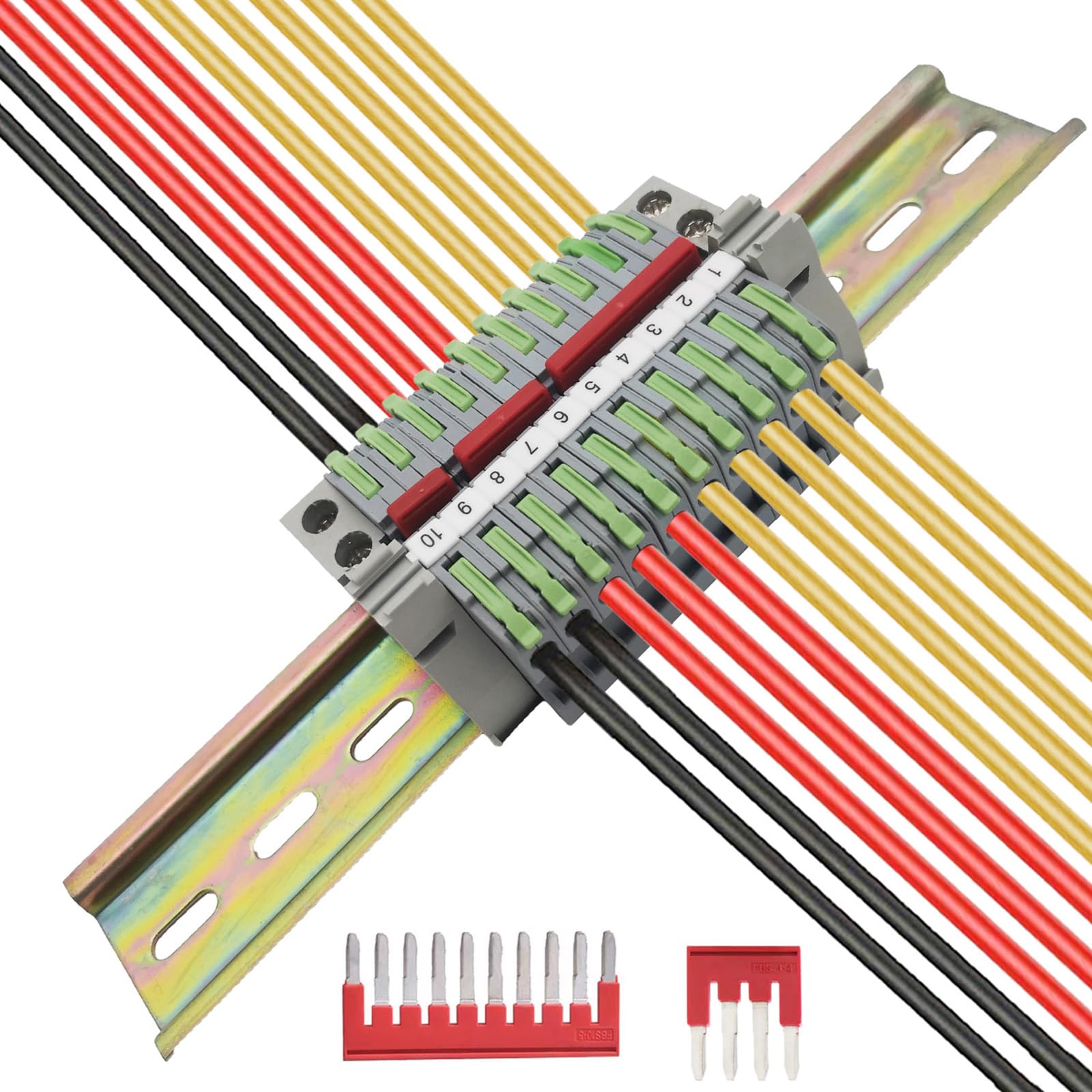 【送料無料】CTRICALVER DINレール端子台、 持ってくる 10 個ワイヤ端子コネクタ(草の緑)、マーカー ス..