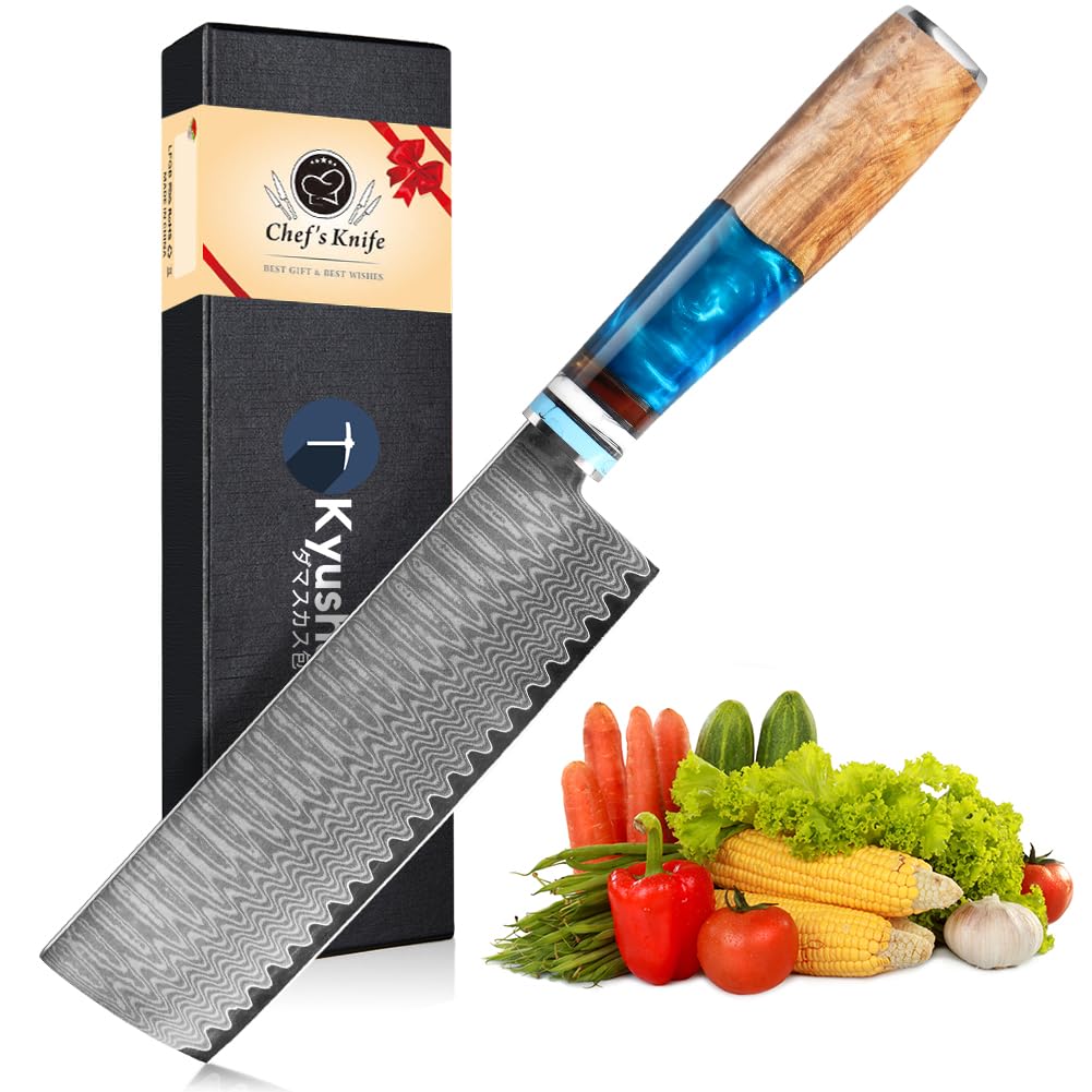 【送料無料】KyushuBlade 包丁 菜切り包丁 ダマスカス包丁 刃渡り170mm. プロ用三徳包丁, キッチン用牛..