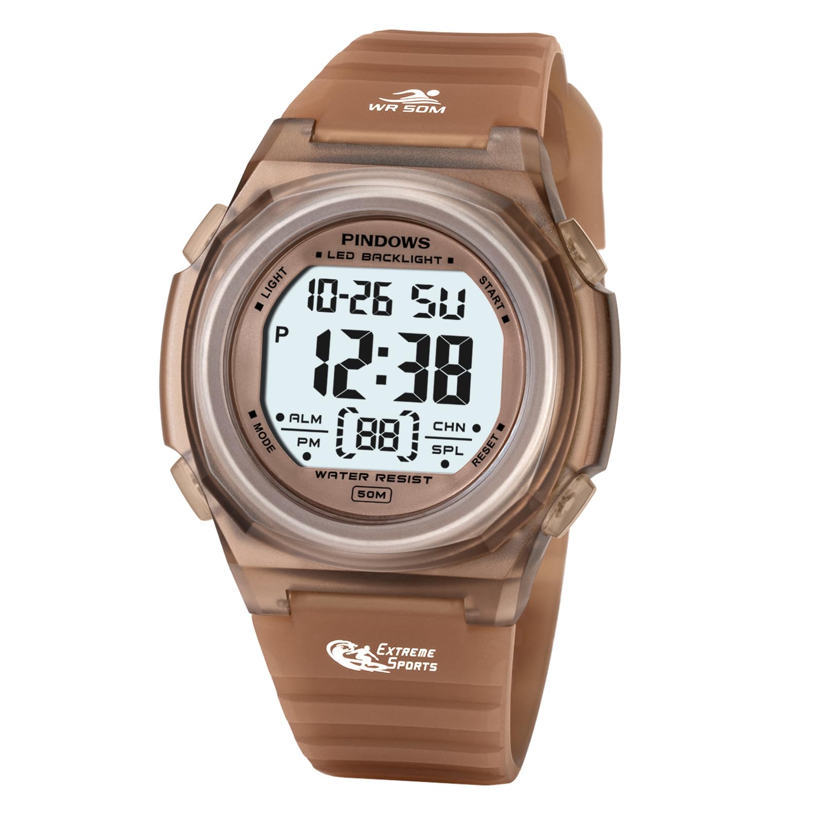 【送料無料】PINDOWS 女性用腕時計、デジタルスポーツウォッチ、50m防水、LEDバックライトリストウォッ..