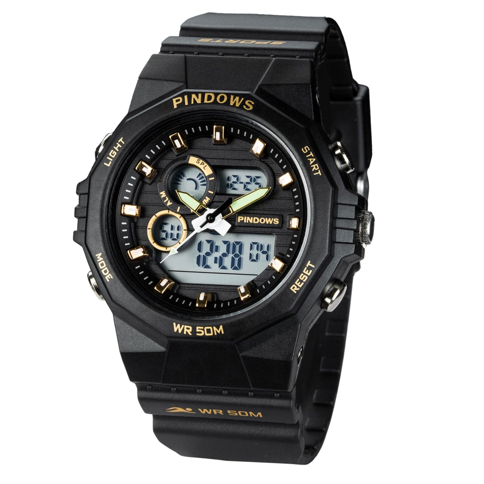 【送料無料】PINDOWS女性用腕時計、50M防水仕様、アウトドア向けデジタルスポーツウォッチ、多機能、LE..