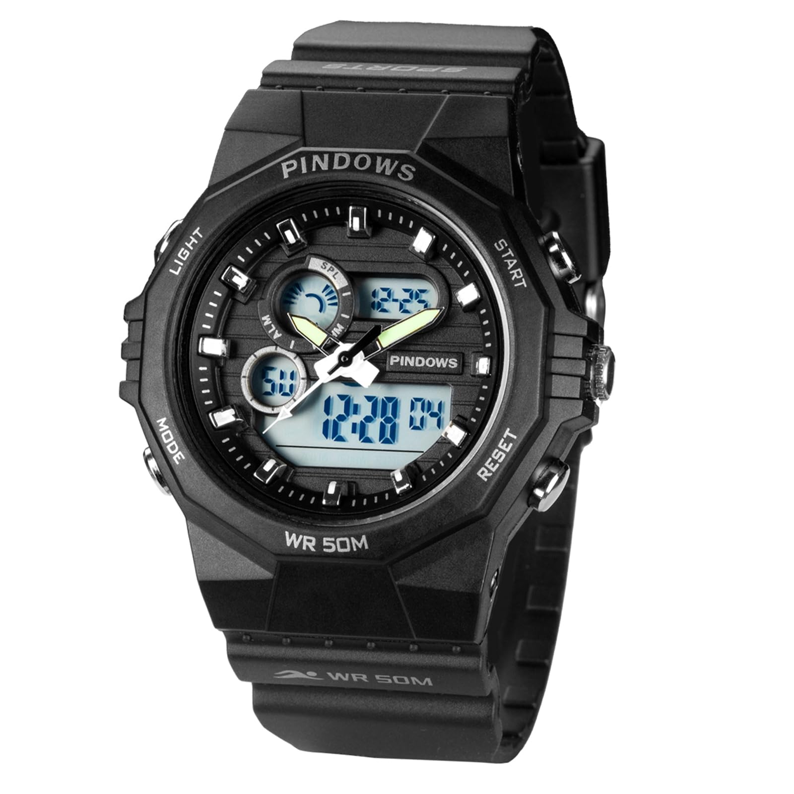 【送料無料】PINDOWS女性用腕時計、50M防水仕様、アウトドア向けデジタルスポーツウォッチ、多機能、LE..