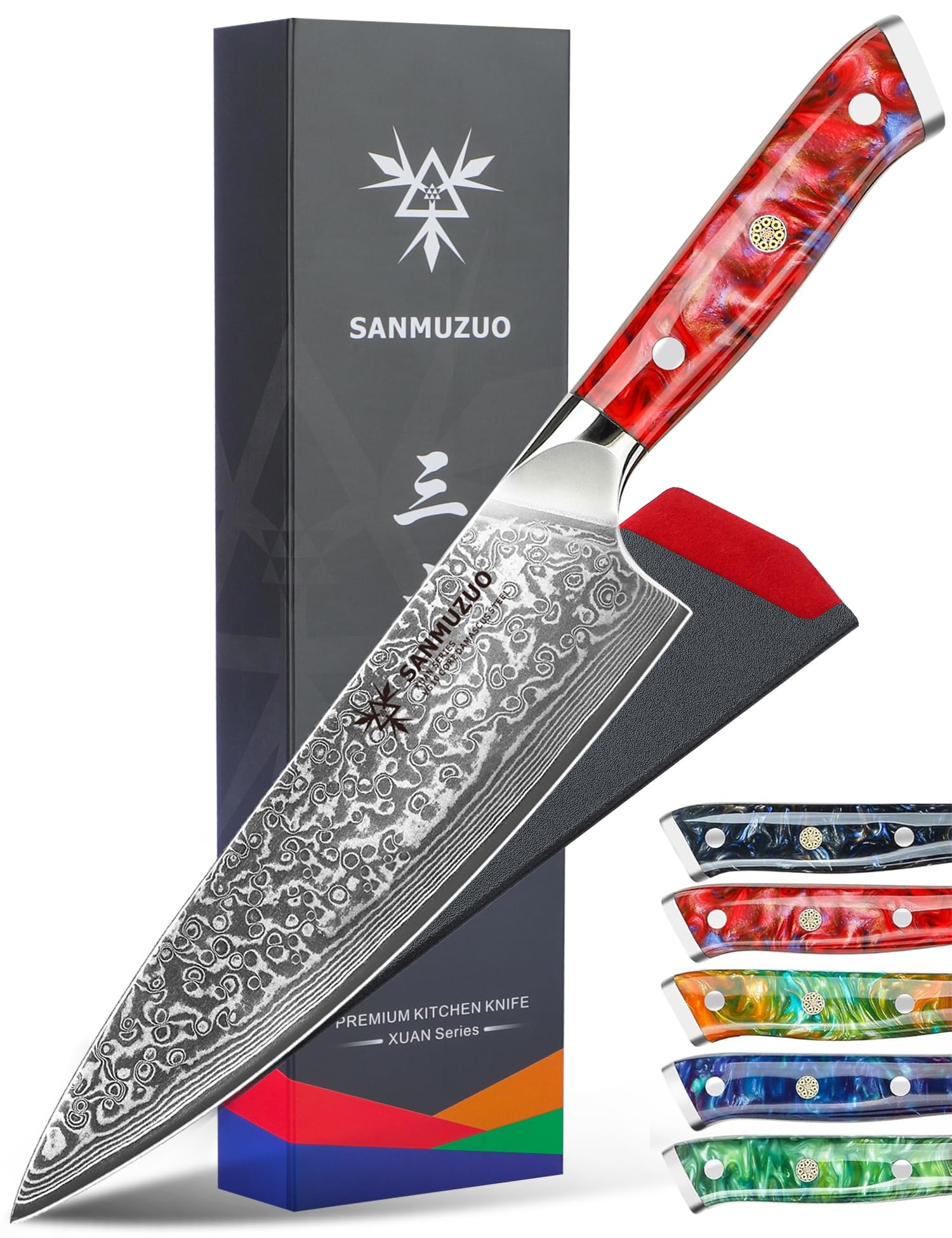 【送料無料】SANMUZUO Chef Knife - 8 inch - Xuan Series - VG10 Damascus Steel Kitchen Knife - Res..