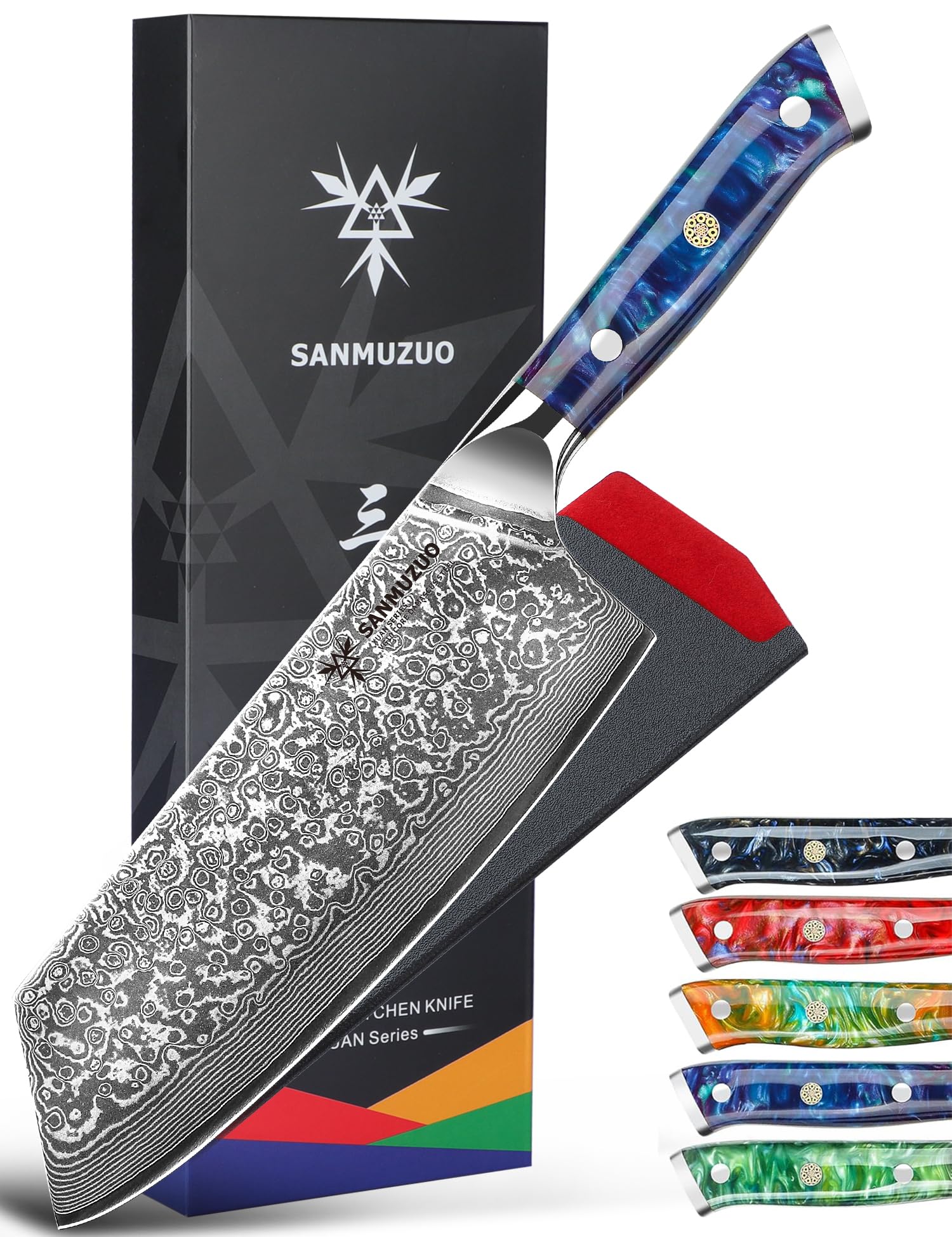 【送料無料】SANMUZUO 菜切り包丁 - 7.5 インチ包丁 - XUAN シリーズ - 67 層ダマスカス鋼キッチンナイ..