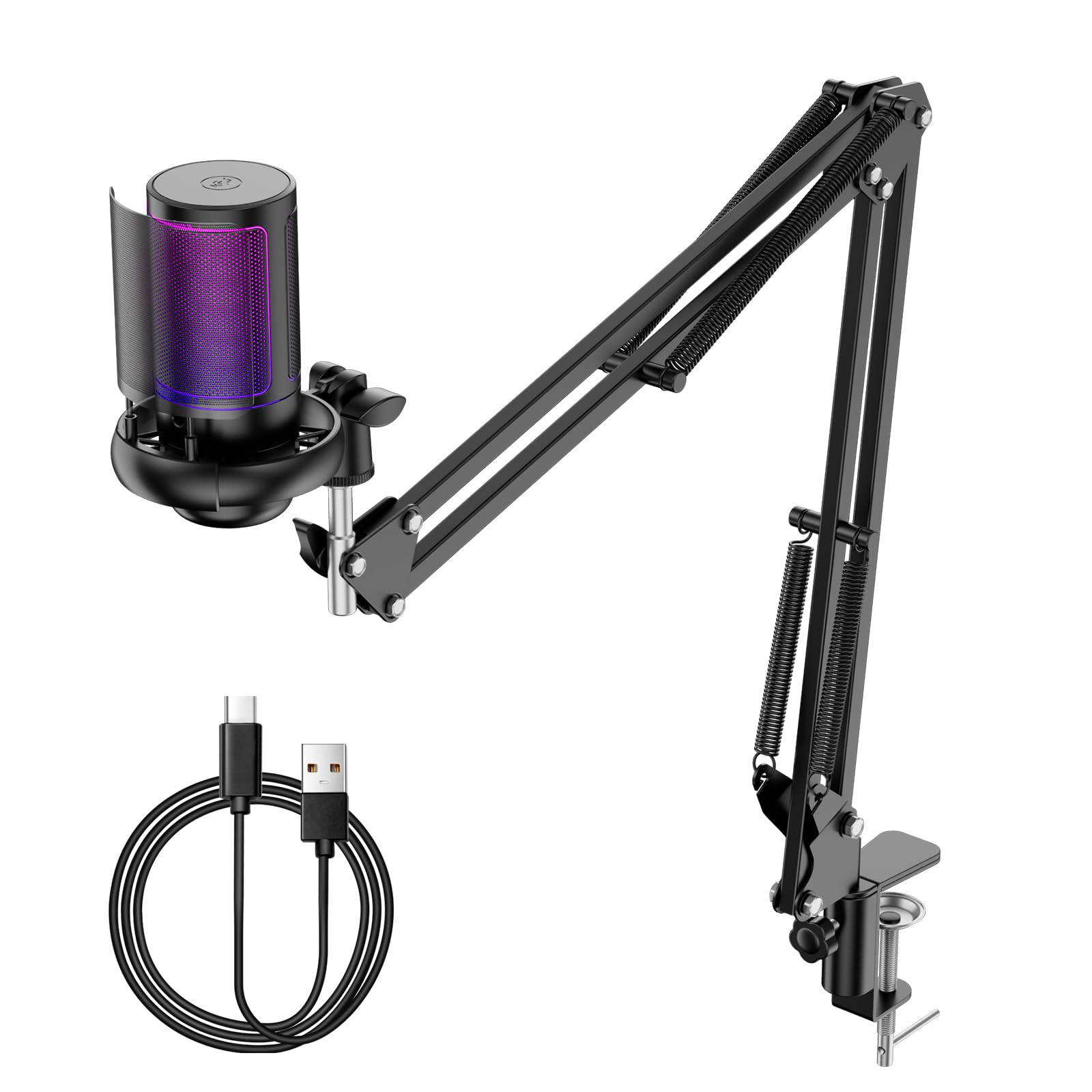 【送料無料】BuukBaag コンデンサー マイク【ワンクリックミュート機能自動ノイズキャンセリング】ゲーミング マイク ゲーミング 実況/会議/録音/放送者/Discord/YouTube/Skype/Line/Zoom RBG USB pc 配信用 マイク Windows/Mac OS/Linux/Chrome OS/Vista対応