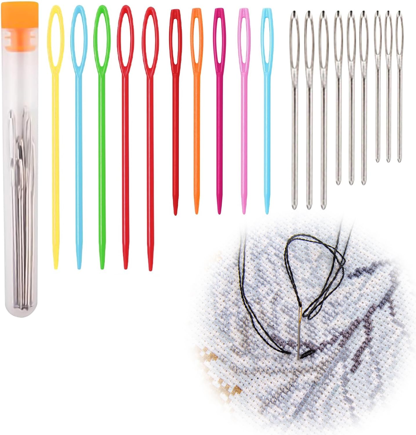 【送料無料】PAVIKE手縫い針 【19本入り】糸編みの縫い針 手縫い針 セット工芸品DIYツール手ミシン針セット毛糸の編み物、クロスステッチや革ツールの他の様々な用途のためのミシン針コンテナ付き