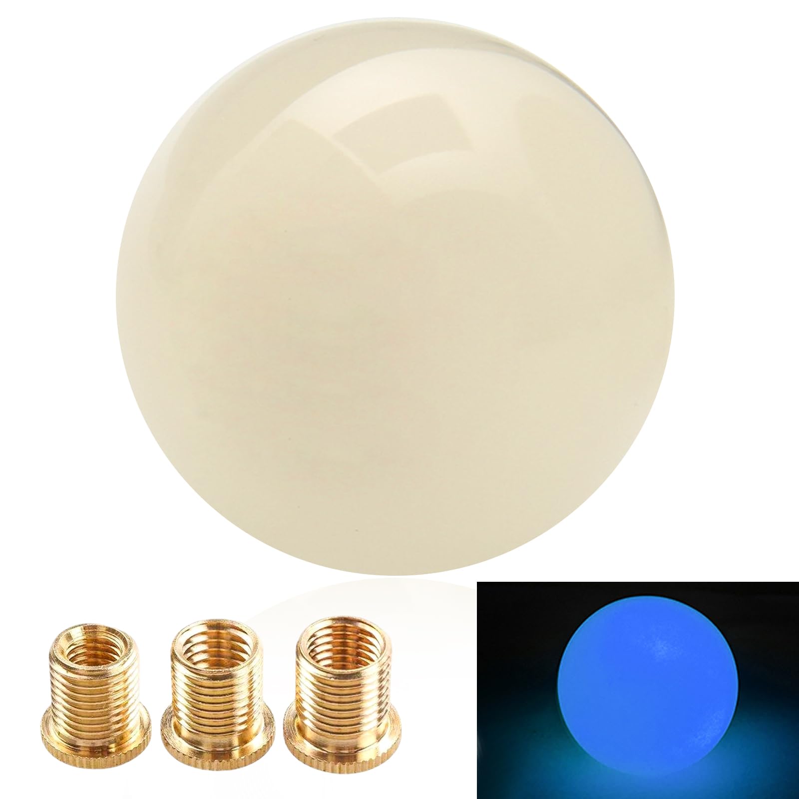 【送料無料】YESHMA 汎用 夜光 シフトノブ ボール ギアノブ MT車 AT車 シフトレバー ボール型 丸 本体 M12x1.25 アダプター M10x1.5 M10x1.25 M8x1.25 ギアノブ アクリル製 クリーム色から青色になる