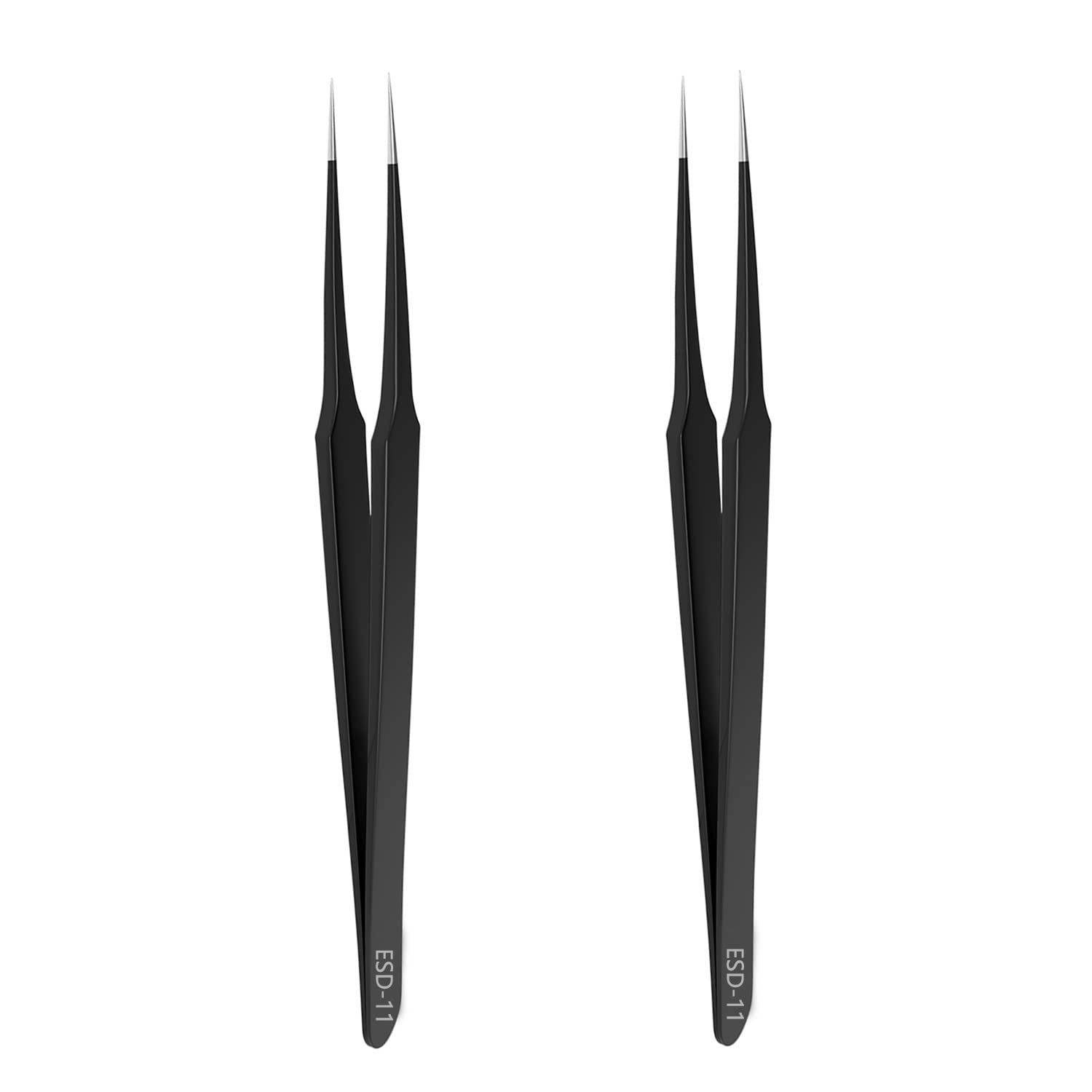 【送料無料】Aopin 2pcs ESD-11帯電防止精密ピンセット、帯電防止多機能、電子修理、実験室操作、ジュエリー製造プロセス、溶接パッケージプラスチック、黒、