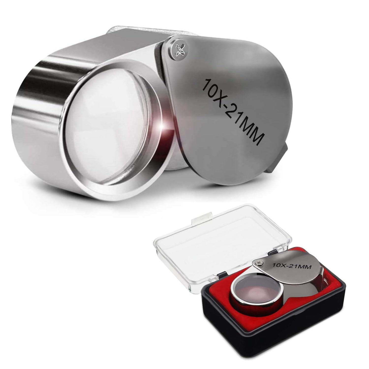 【送料無料】Aicosineg ジュエリールーペ 10倍 折り畳み式 ケース付き レンズ径21mm  ...
