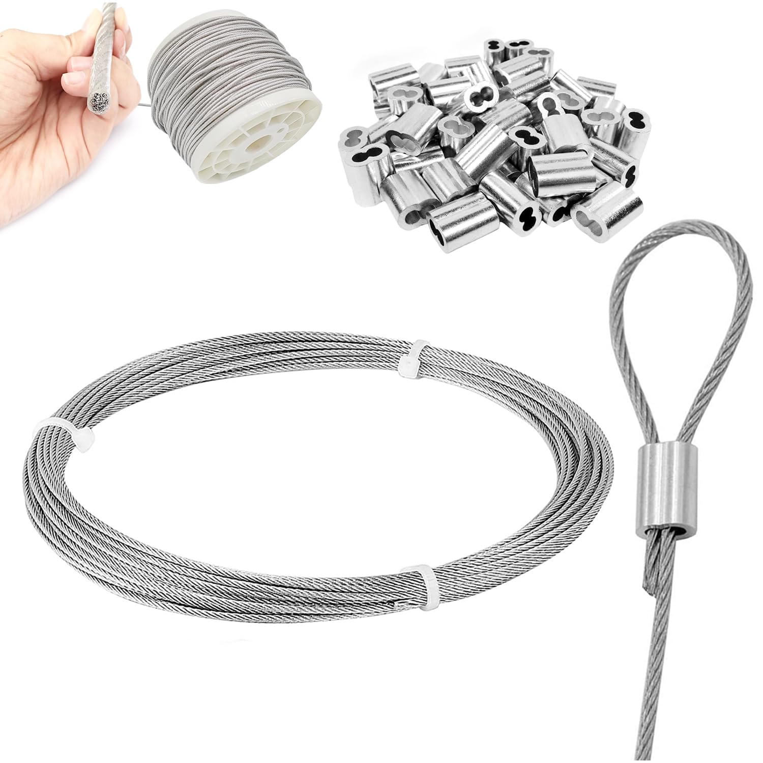 【送料無料】Aicosineg ワイヤーロープ 台風対策 ステンレスワイヤー ワイヤー径3mm ビニール被覆0.5mm 長さ10M 8文字型アルミスリーブ20個入り ビニール被覆 SUS304 ステンレス製 7x7構造 ワイヤー 物干しロープ 落下防止 耐食性 防錆性 酸化抵抗 工事 アンテナ固定 配