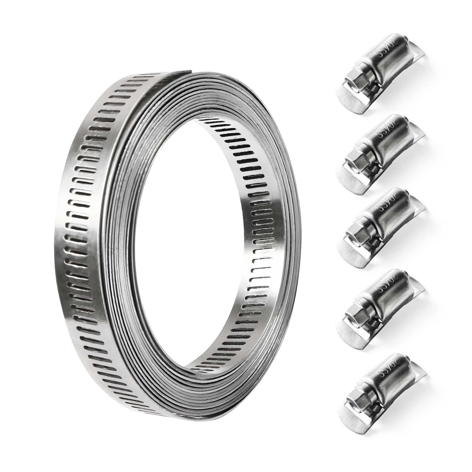 【送料無料】Aicosineg ホースバンド 304ステンレスバンド 長さ 2m 幅さ12.7mm 留め具 5個 バイクパーツ マフラーバンド 固定バンド 水道管 園芸 調整可能 強力固定