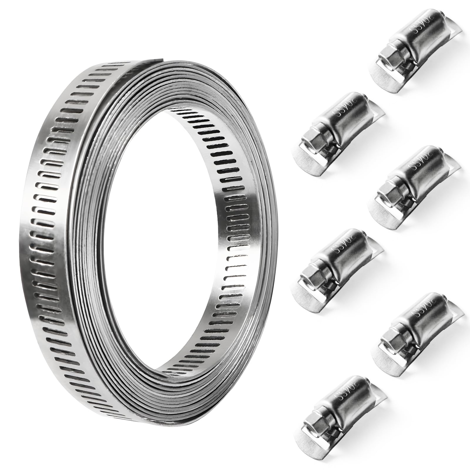 【送料無料】Aicosineg ホースバンド 304ステンレスバンド 長さ 2.5m 幅さ12.7mm 留め具 6個 バイクパーツ マフラーバンド 固定バンド 水道管 園芸 調整可能 強力固定