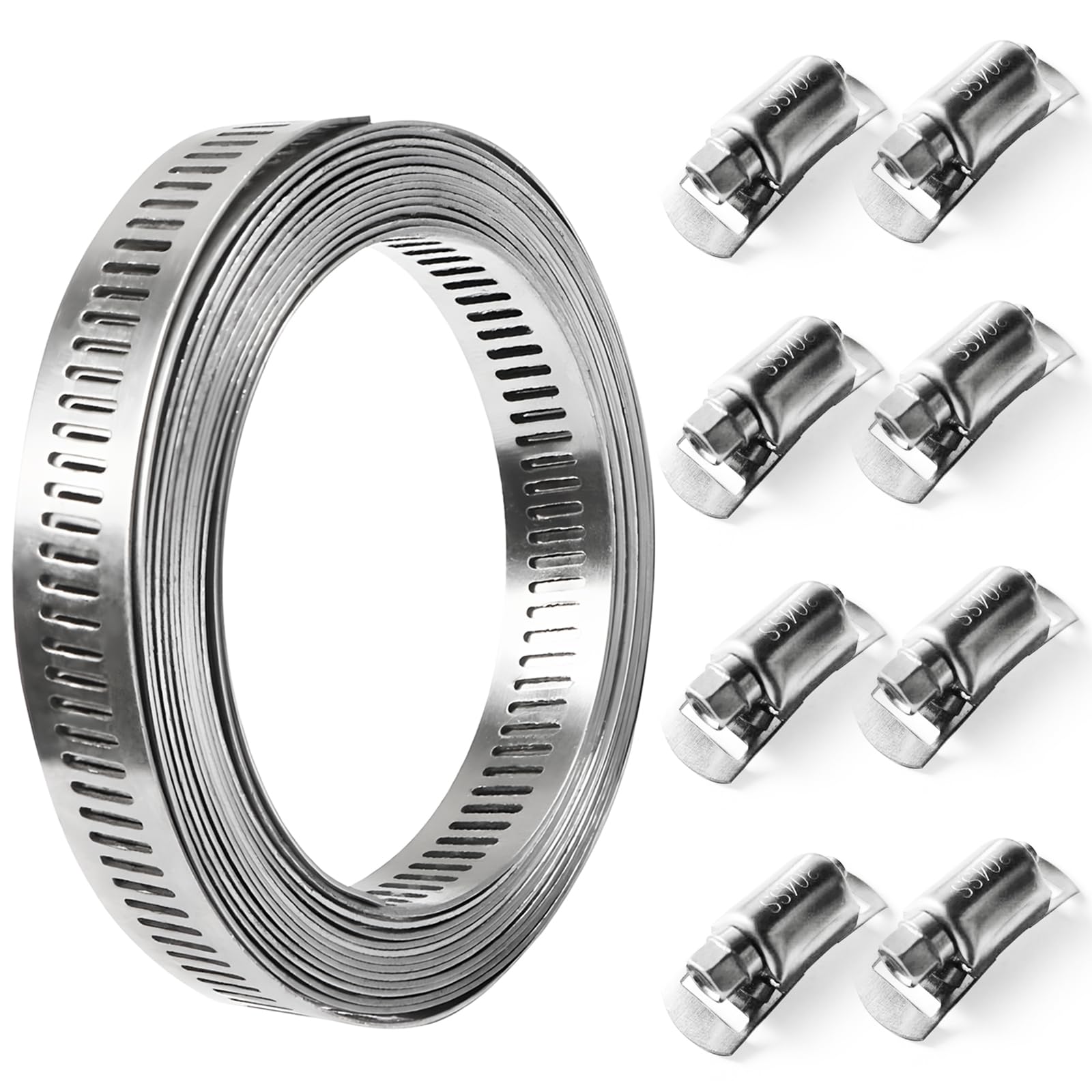 【送料無料】Aicosineg ホースバンド 304ステンレスバンド 長さ 4m 幅さ12.7mm 留め具 8個 バイクパーツ マフラーバンド 固定バンド 水道管 園芸 調整可能 強力固定