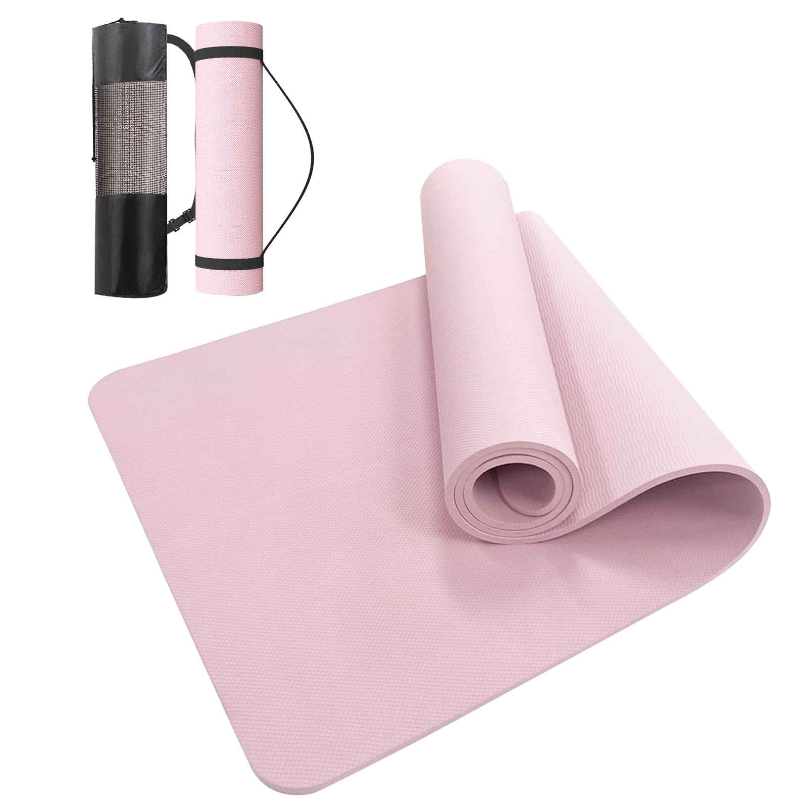 【送料無料】SURFOU ヨガマット TPE高級素材 8mm 厚め トレーニングマット 滑り止め ストレッチマット 環境に配慮 軽量 筋トレマット 耐摩耗 幅広 ピラティス/ヨガ/ホットヨガ/ストレッチ/マッサージ/筋トレ/筋力トレーニング用 収納袋付き ピンク