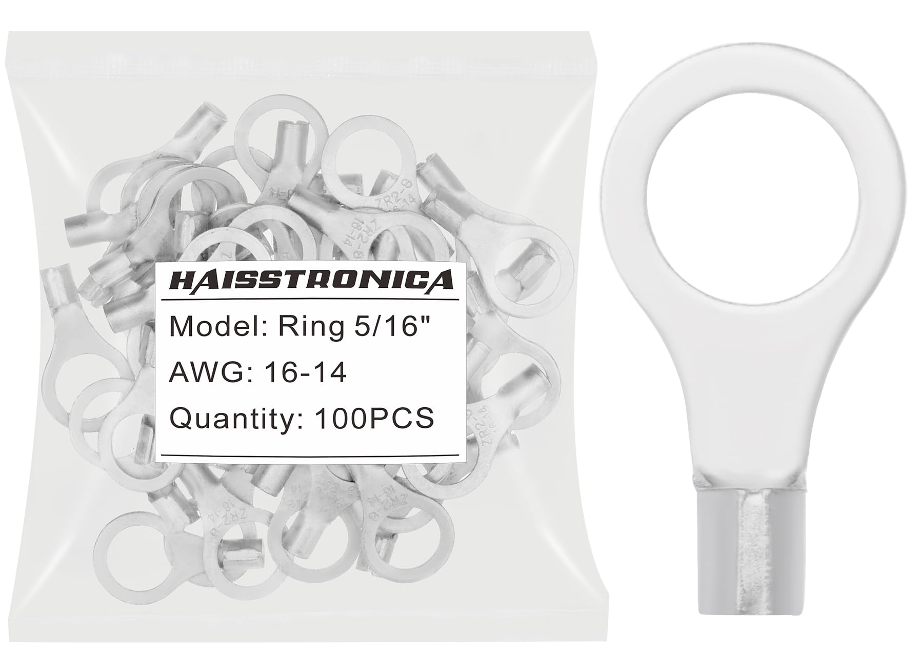 【送料無料】haisstronica 100個 5/16インチ (7.94mm) 穴リング圧着端子 AWG 16-14 (1.31-2.07mm) 非絶..
