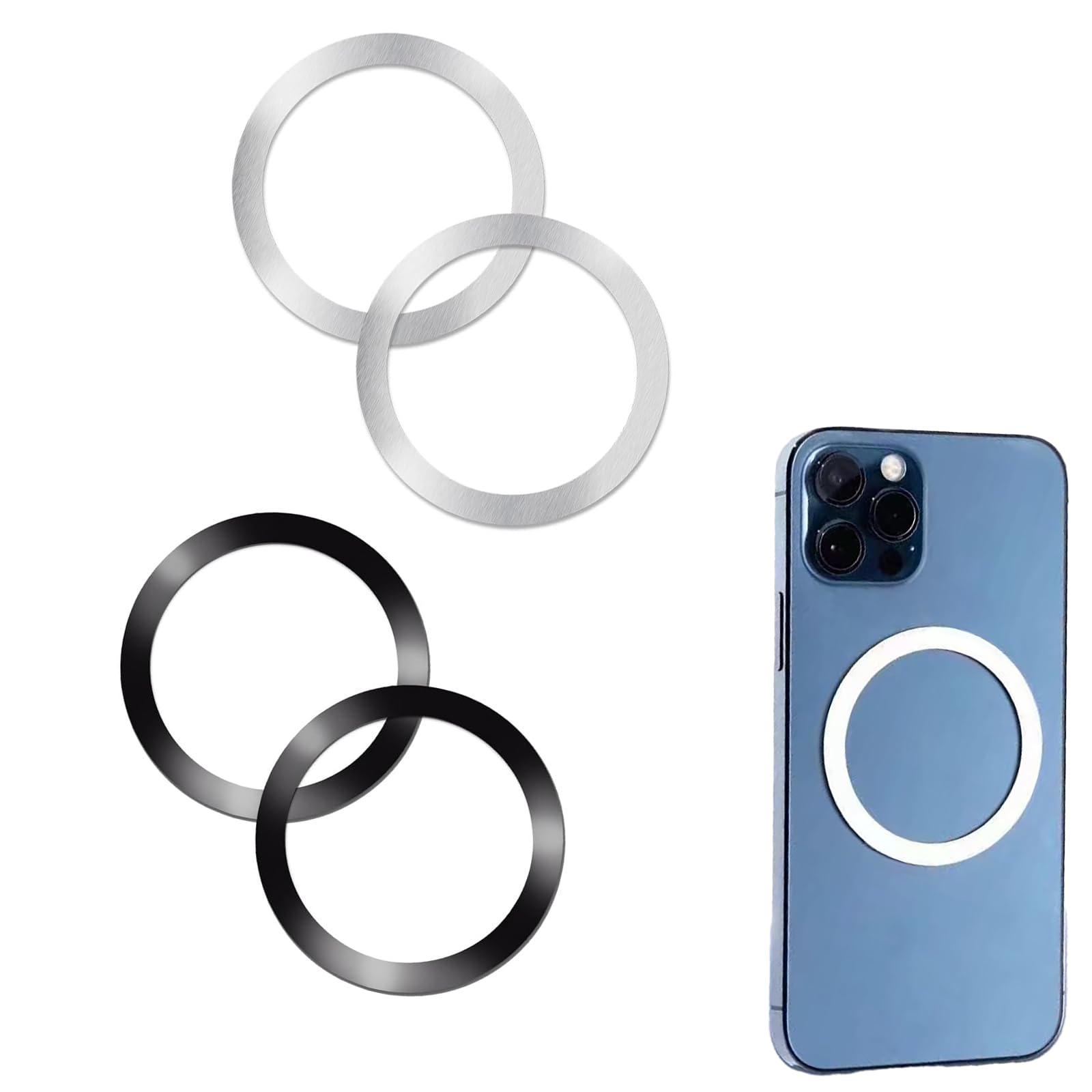 【送料無料】[LUYING] 磁気増強 MagSafe対応 ワイヤレス充電キット 耐食性 軽くて 薄いデザイン メタルマテリアル iPhone16/15/14/13/12/11/X/XR/Pro/Pro Max スマートフォン対応 アップル・アンドロイド共通 （ブラック+シルバー4個入）