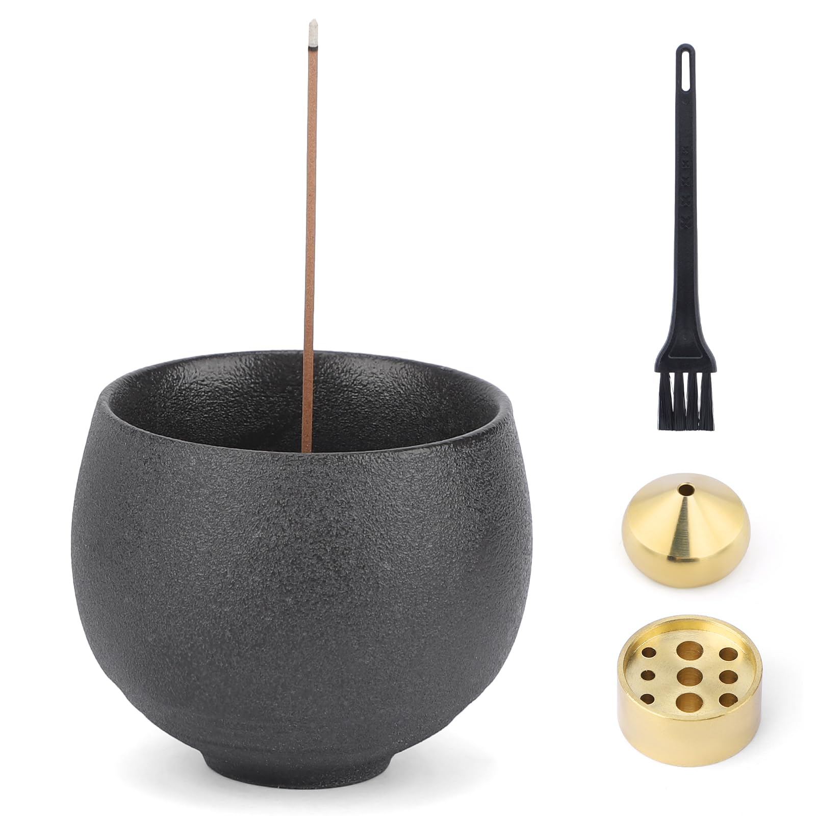 【送料無料】Segarty お香立て 黒い 茶碗陶器 陶器香炉 2種類真鍮付属 和モダン おしゃれ お線香立て 掃除簡単 水洗い 香皿 香炉 疲労軽減 ストレス緩和 空気の浄化 仏具 和モダン香皿 ヨガ 瞑想リラックス 睡眠 ギフト適応