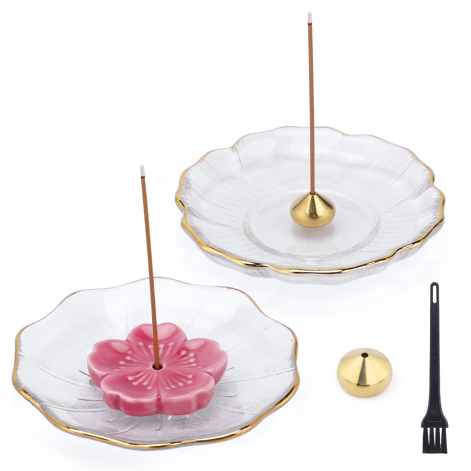 【送料無料】Segarty お香立て 蓮の花香皿 ガラス製 桜ホルダーと水滴真鍮ホルダー付属 和風お香スタンド 香炉 気の浄化 疲労軽減 ストレス緩和 集中力 ヨガの練習 茶道 瞑想 線香立て ミニ おこうたて お香立て おしゃれ 北欧 かわいい