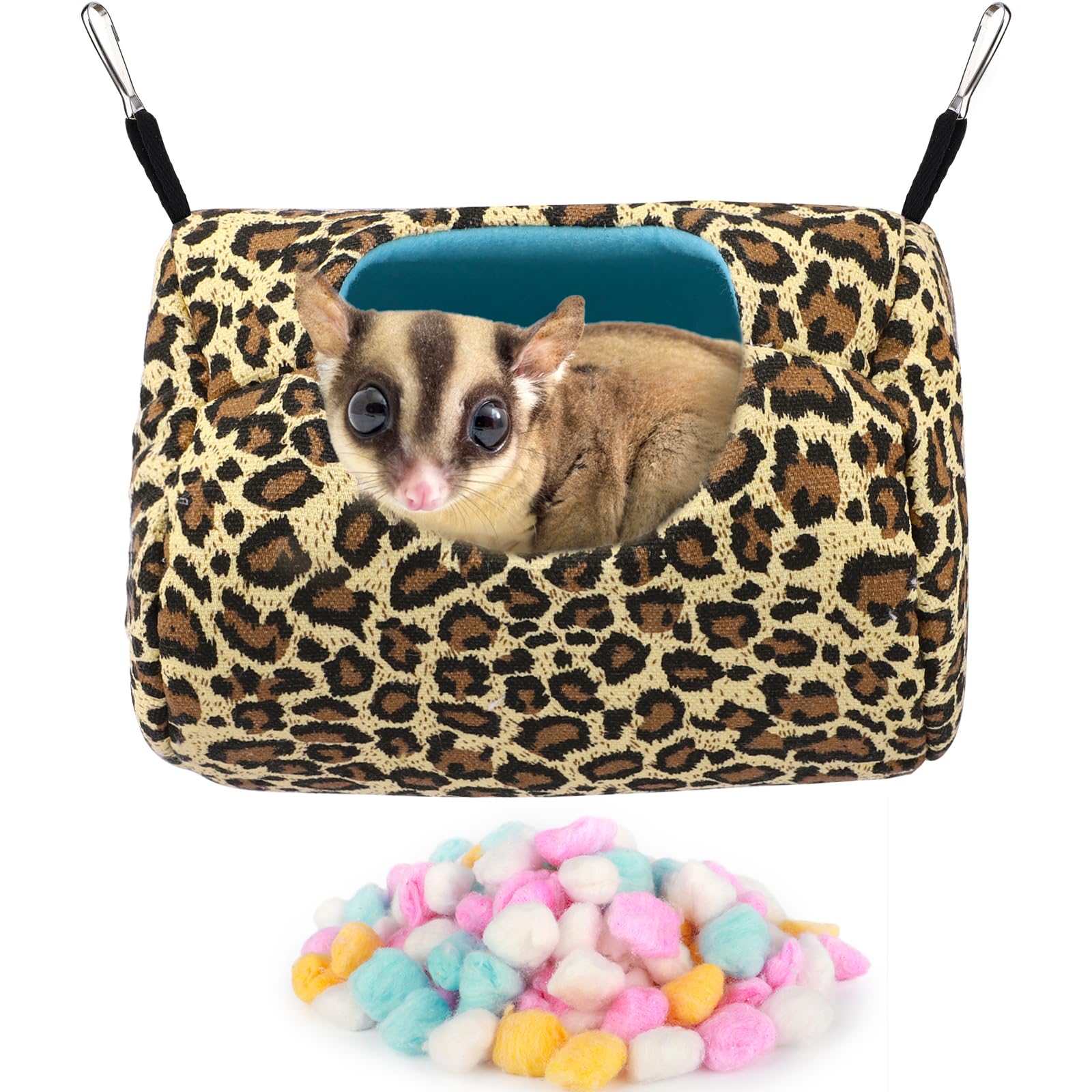 【送料無料】Segarty モモンガ 寝袋 ヒョウ柄 ブランコ形 ナスカン 100個綿球贈り物 吊り下げ可能 小動..