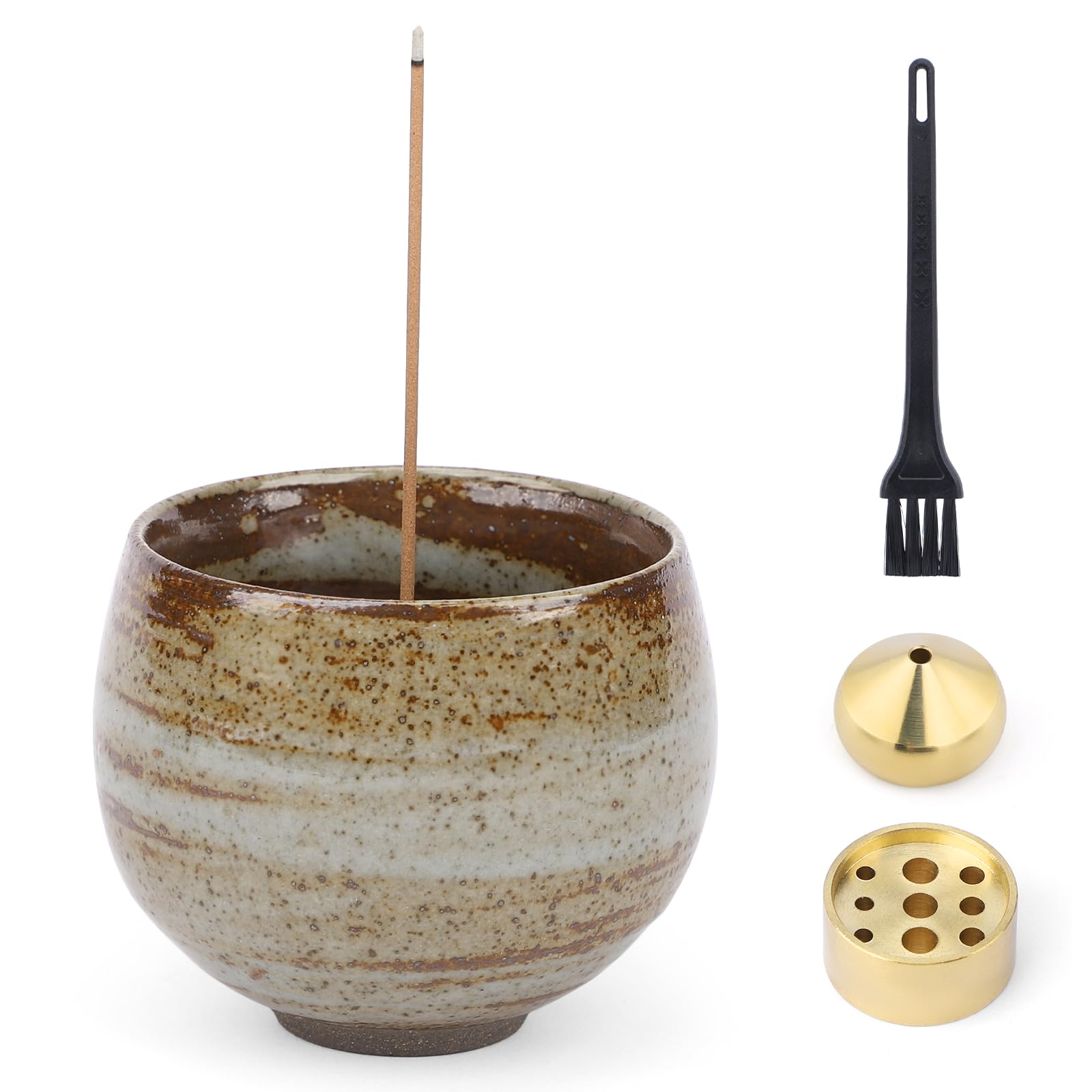 【送料無料】Segarty お香立て 木星紋様 茶碗陶器 陶器香炉 2種類真鍮付属 和モダン おしゃれ お線香立て 掃除簡単 水洗い 香皿 香炉 疲労軽減 ストレス緩和 空気の浄化 仏具 和モダン香皿 ヨガ 瞑想リラックス 睡眠 ギフト適応
