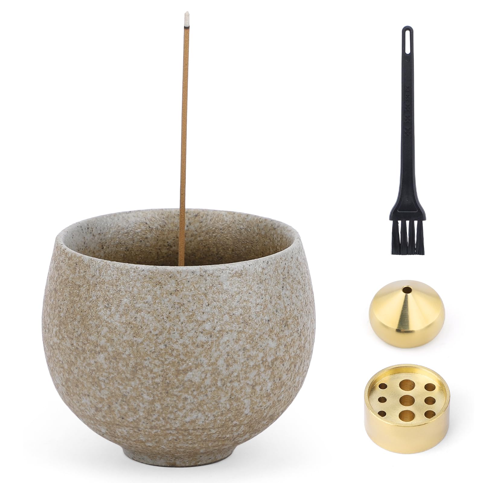 【送料無料】Segarty お香立て 月球紋様 茶碗陶器 陶器香炉 2種類真鍮付属 和モダン おしゃれ お線香立て 掃除簡単 水洗い 香皿 香炉 疲労軽減 ストレス緩和 空気の浄化 仏具 和モダン香皿 ヨガ 瞑想リラックス 睡眠 ギフト適応