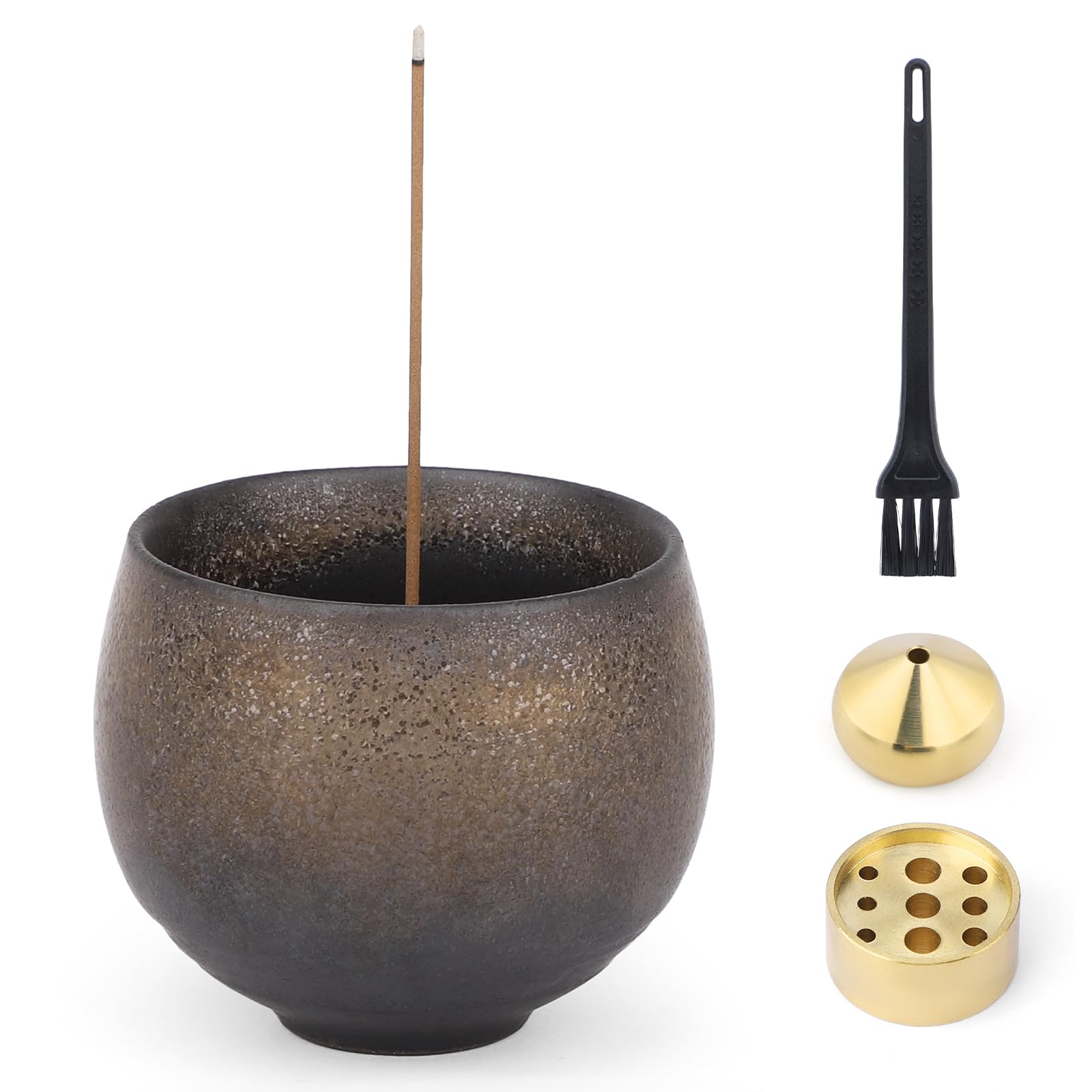 【送料無料】Segarty お香立て 金星紋様 茶碗陶器 陶器香炉 2種類真鍮付属 和モダン おしゃれ お線香立て 掃除簡単 水洗い 香皿 香炉 疲労軽減 ストレス緩和 空気の浄化 仏具 和モダン香皿 ヨガ 瞑想リラックス 睡眠 ギフト適応