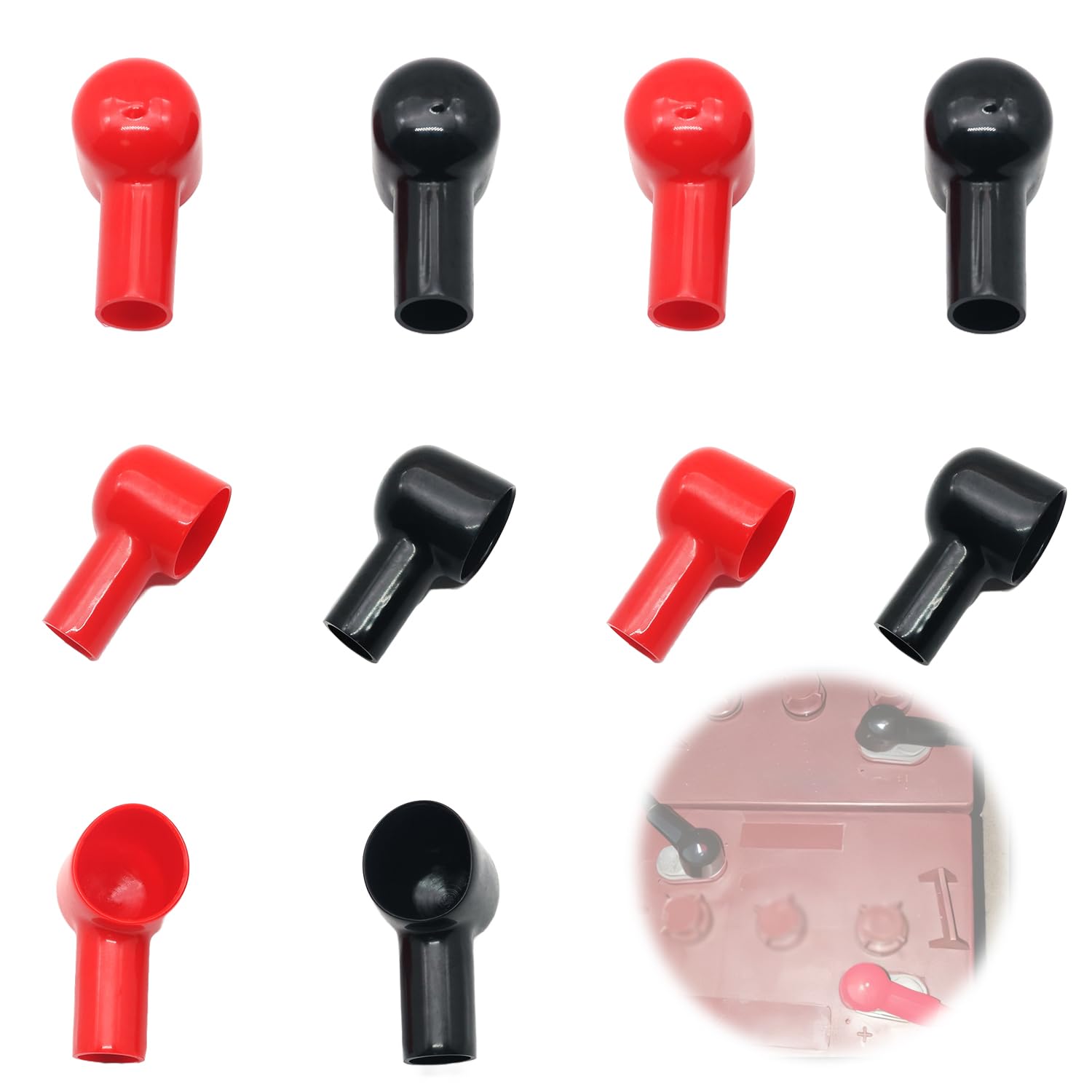 【送料無料】LYHMHAMY バッテリー端子カバー 【10個セット】 絶縁ゴムカバー 難燃性断熱材 耐高温性 耐腐食性 長さ約 46mmカバー 内径約 8mmx16mm 赤&黒 自動車、バイク、トラック、船舶用