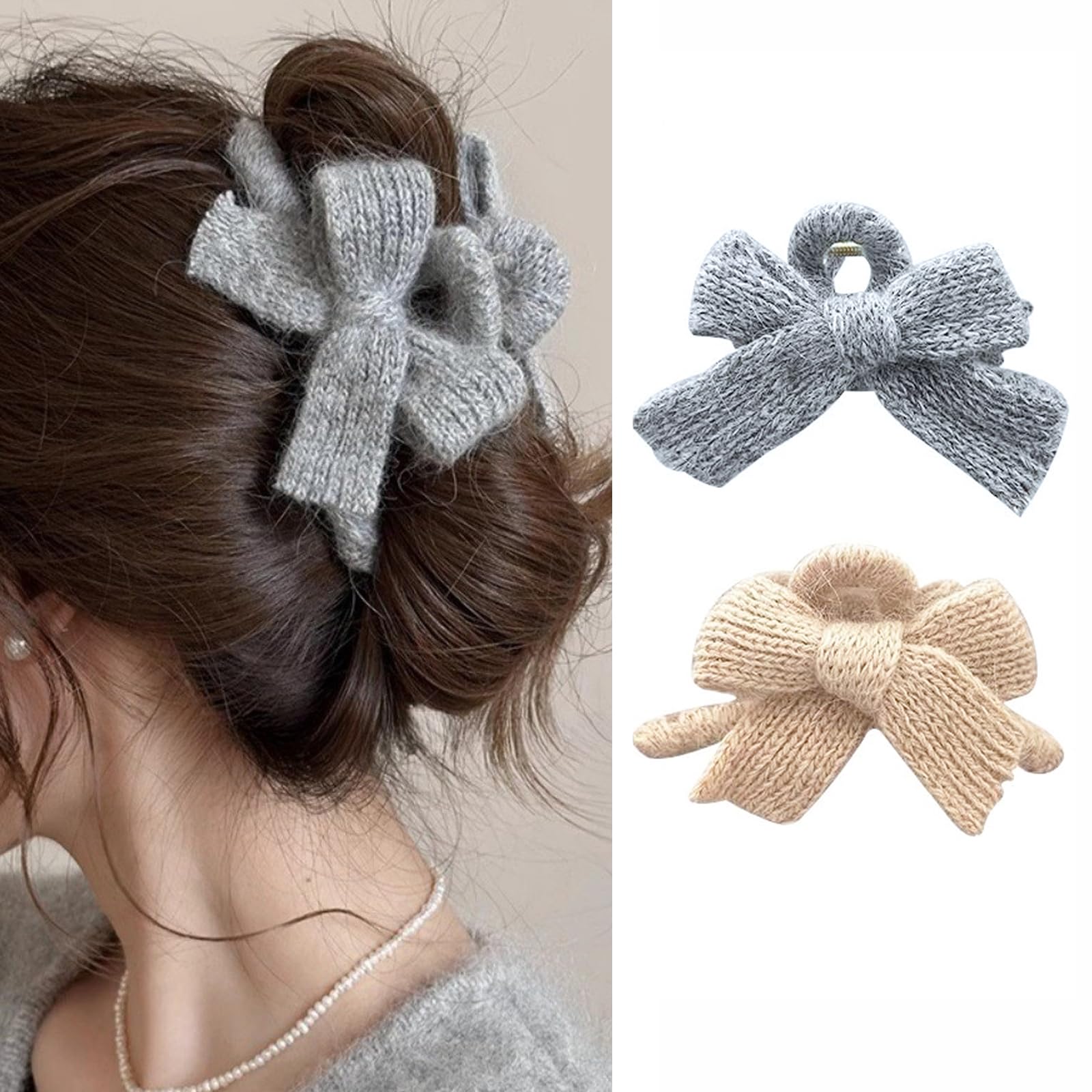 【送料無料】wowjimi ヘアクリップ 2個セット 2色 メリヤス毛糸 蝶び 乙女心 ヘアアクセサリー 大人 お..