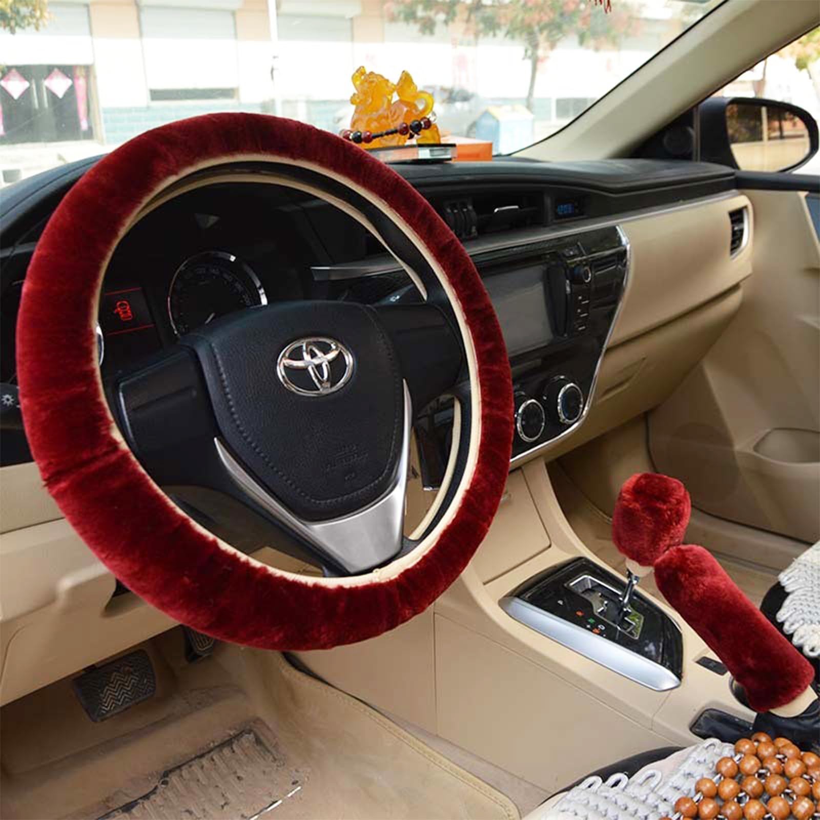 【送料無料】wowjimi 自動車ハンドルカバー ワインレッド 3点セット 冬 車 ハンドルカバー 男女兼用 ス..