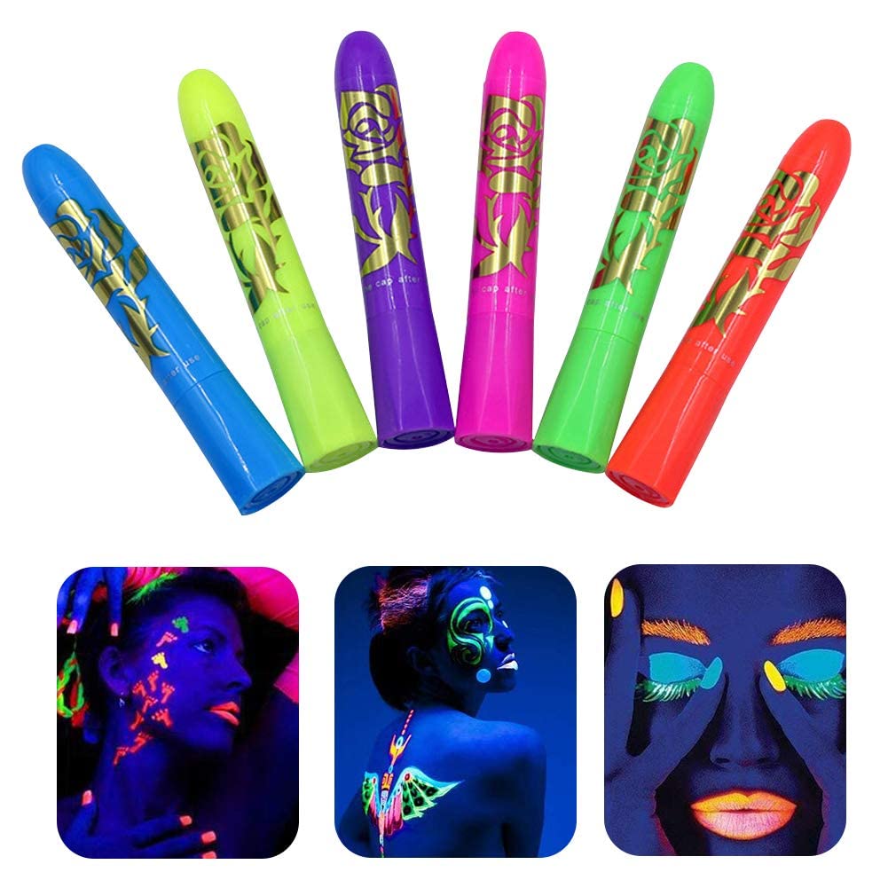 【送料無料】Chisafly フェイスペイント 蛍光ぺん クレヨン 全6色 ボディペイント 夜も見える 簡単水洗 安全無毒 ハロウィン クリスマス 祭り スポーツ応援に最適 6色セット