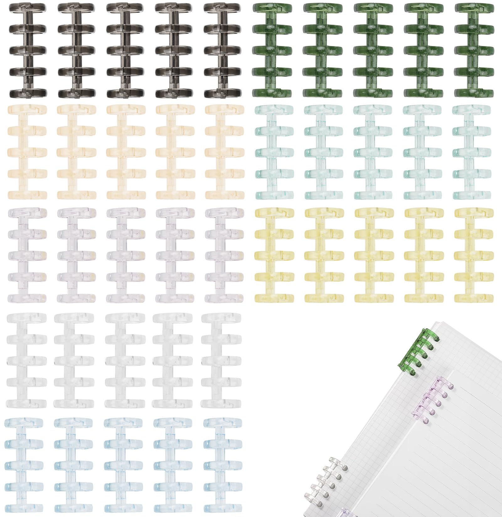 【送料無料】Chisafly ルーズリーフ リング ルーズリング バインダーリング 40個セット 8色 収納ケース..