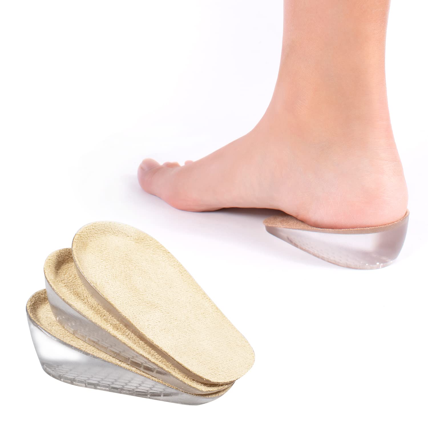 【送料無料】インソール シークレット シリコン 中敷き 身長アップ 1.5cm/2.5cm/3.5cm ヒールパッド 高弾力クッション 衝撃吸収 美脚効果 かかとアップ 踵 サポーター インヒール 滑り止め 秘密身長UP 女性用 半敷タイプ (S(1.5cm))