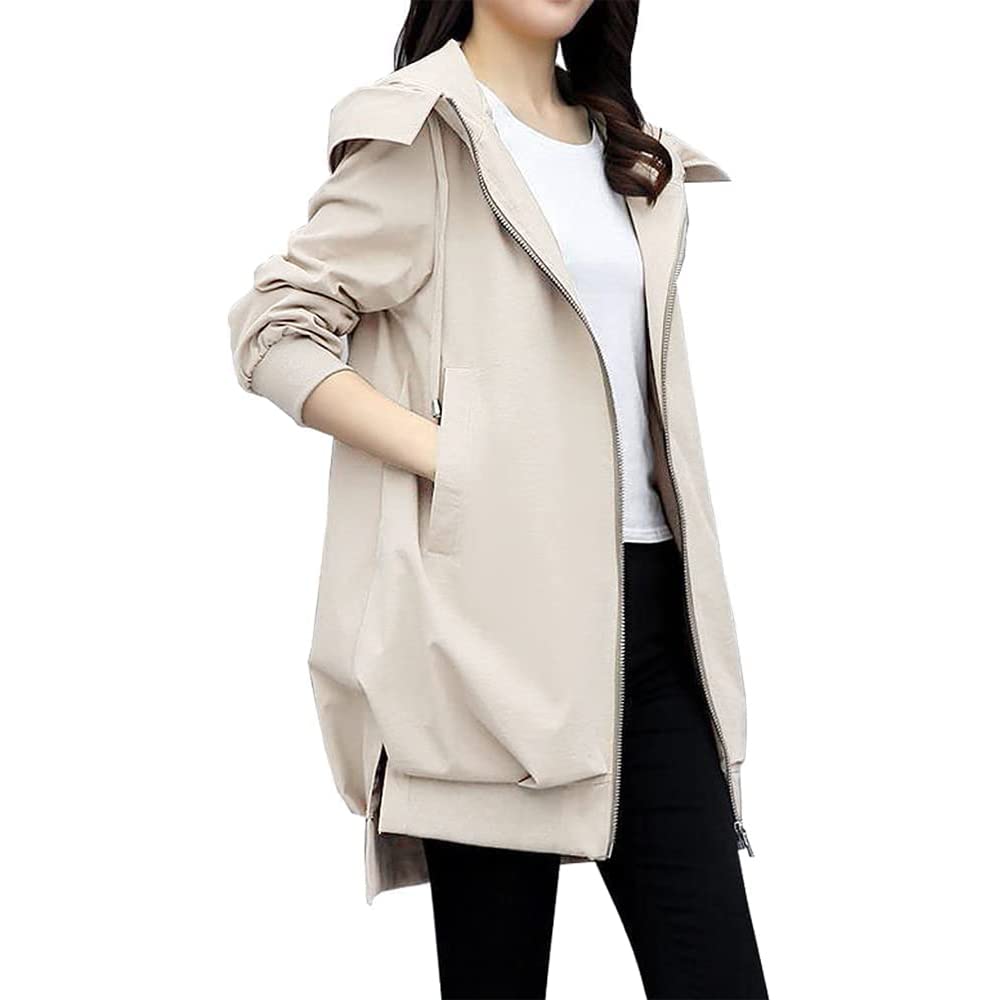 【送料無料】Bvaeocl レディース マウンテンパーカー フード付き 長め丈 トレンチコート 無地 裏地あり..