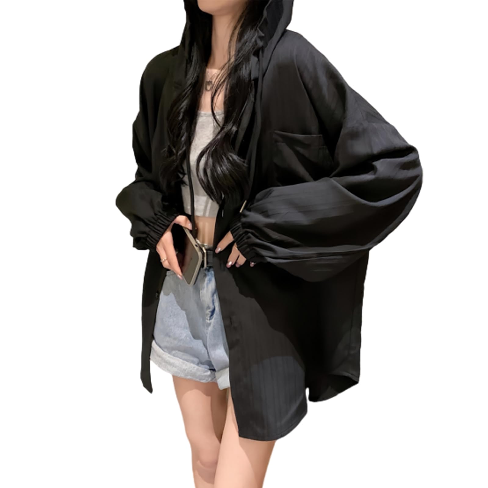 【送料無料】[ORWZDCO] トップス レディース フード付き カーディガン トップス 長袖 日焼け止め服 紫..