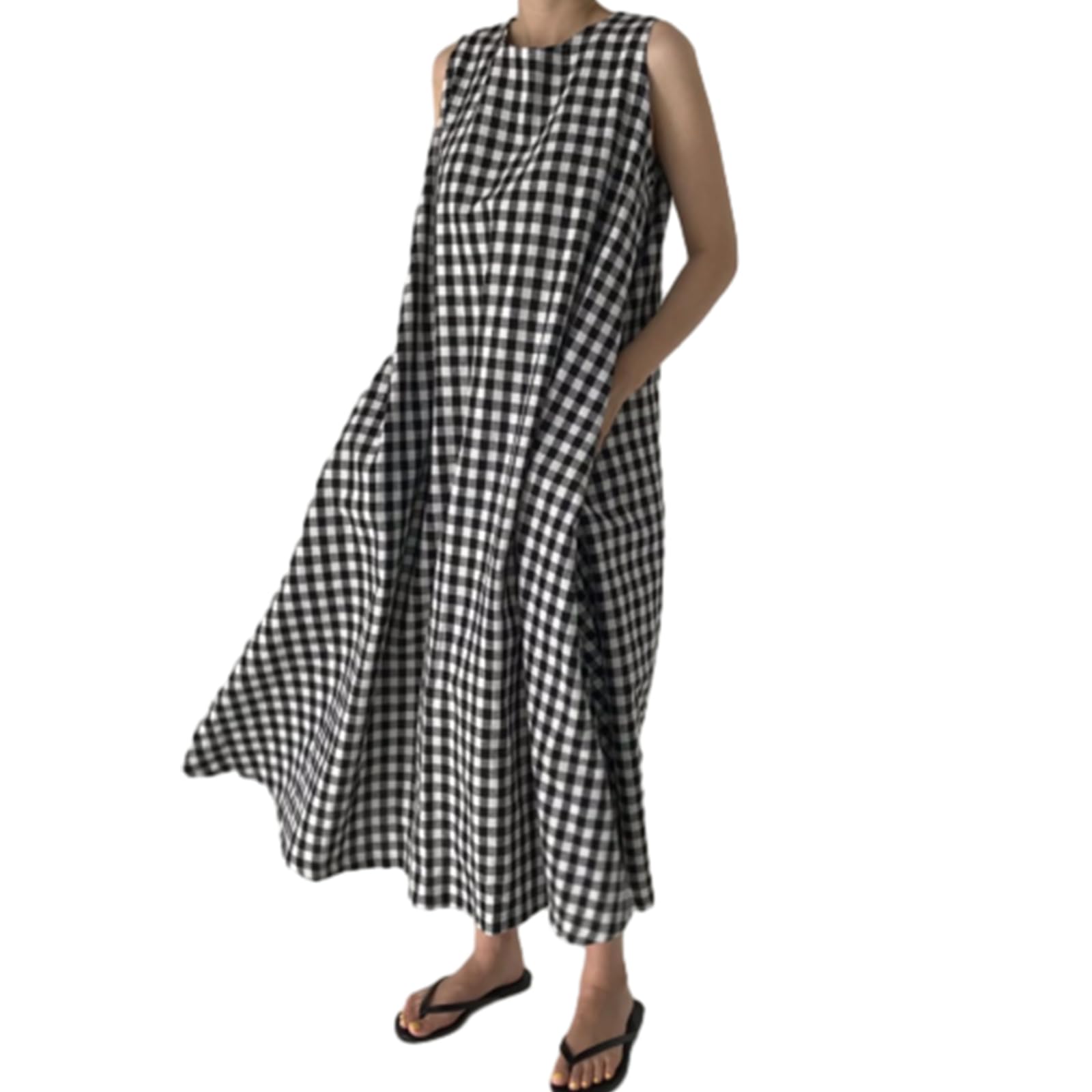 【送料無料】[CCGGOWMM] レディース ロングワンピース ノースリーブ ドレス シャツ ワンピース チェッ..
