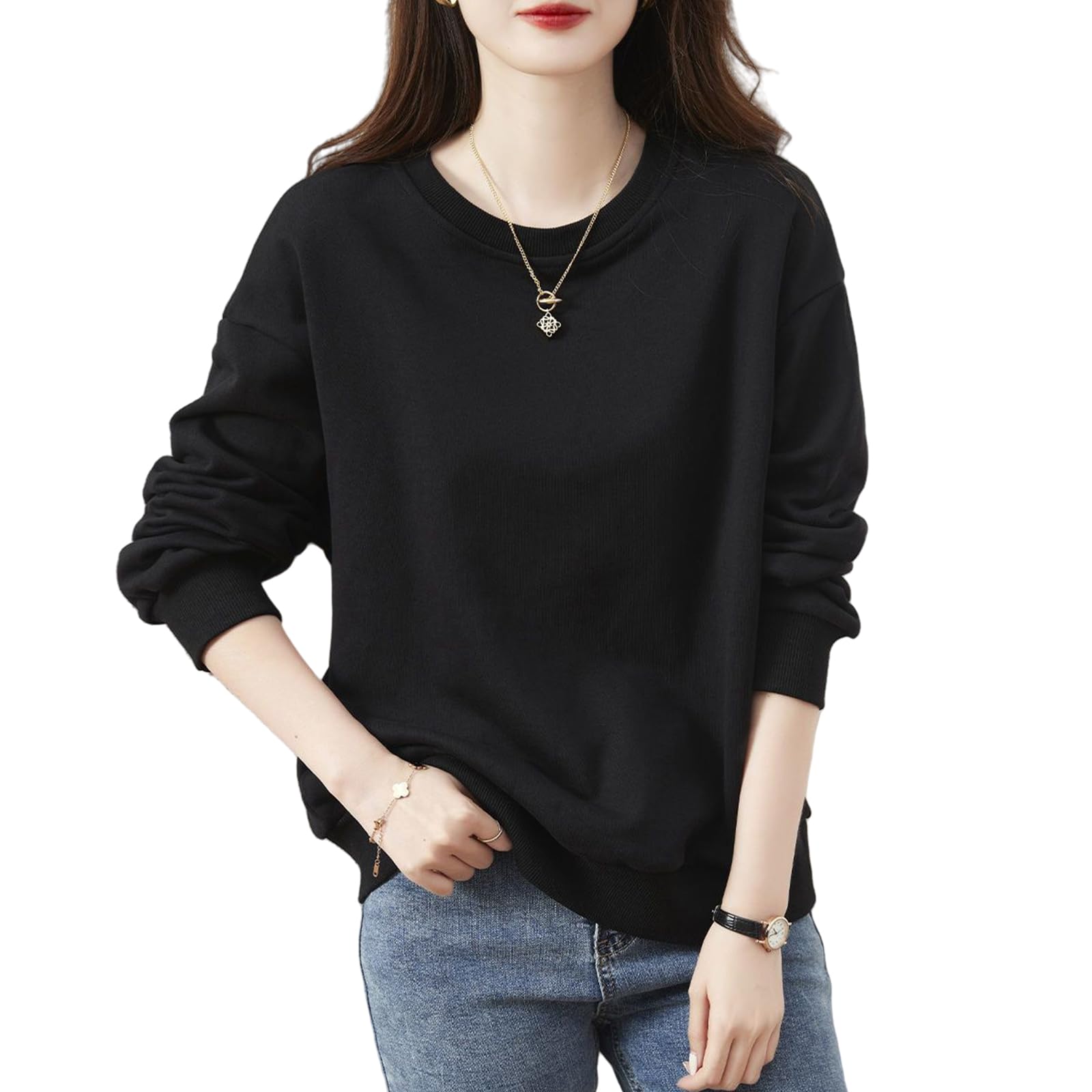 【送料無料】[MEME XTRA] ベーシックトレーナー レディース 春秋 薄手 綿 クルーネック 長袖 スウェット トップス ゆったり カジュアル 体型カバー 大人可愛い おしゃれ 重ね着 シンプル 無地 学生 スポーツウェア ユニセックス