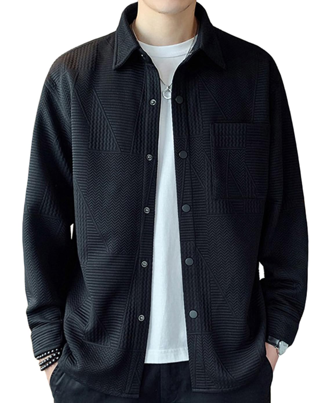 【送料無料】[ODFMCE] シャツ メンズ 長袖 カジュアル 秋 シンプル ゆったり おしゃれ 大きいサイズ (JP, アルファベット, XL, ブラック)