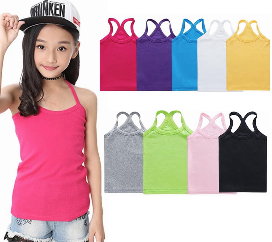 【送料無料】[InSomila] インソミラ 子供服 キャミソール タンクトップ 選べる12色 キッズ 女の子 ダンス ヒップホップ スポーツ インナー 小学校 重ね着 キャミソール 黒 白 (JP, 身長, 140, ブルー)