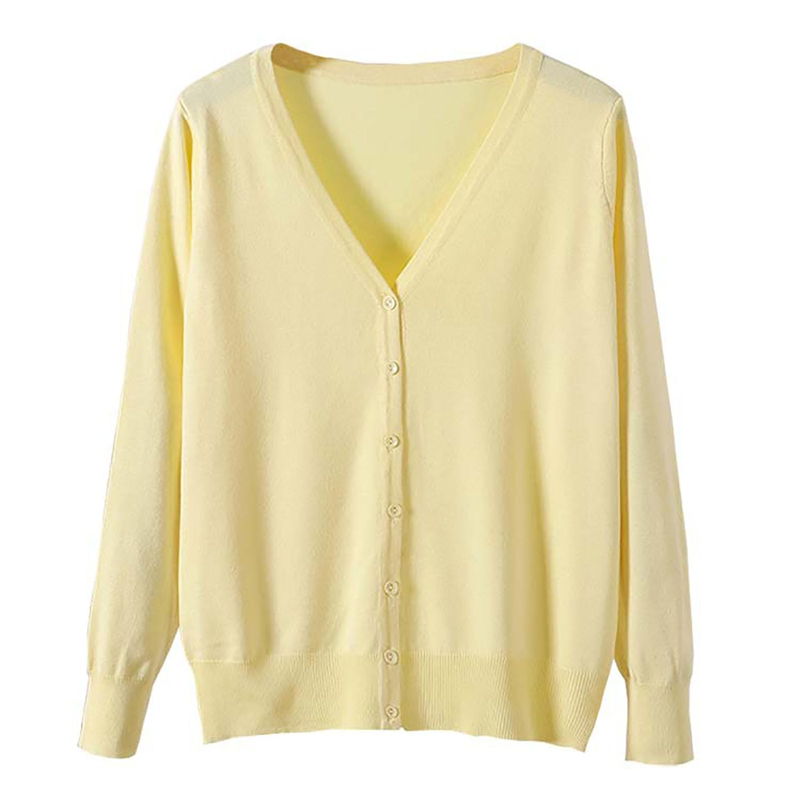 【送料無料】zuevi カーディガン レディース Vネック セーター ニット 長袖 無地 春秋冬 ライトイエロ..