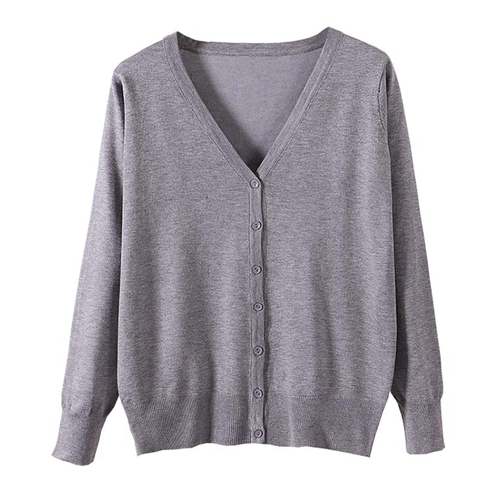 【送料無料】zuevi カーディガン レディース Vネック セーター ニット 長袖 無地 春秋冬 グレー (ZJP00..